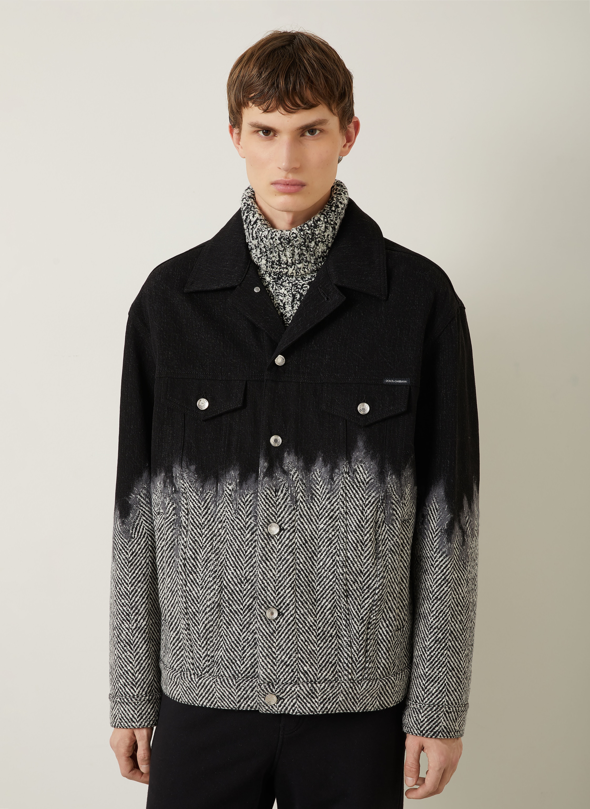 Thumbnail - Dolce & Gabbana Jeansjacke Im Materialmix schwarz