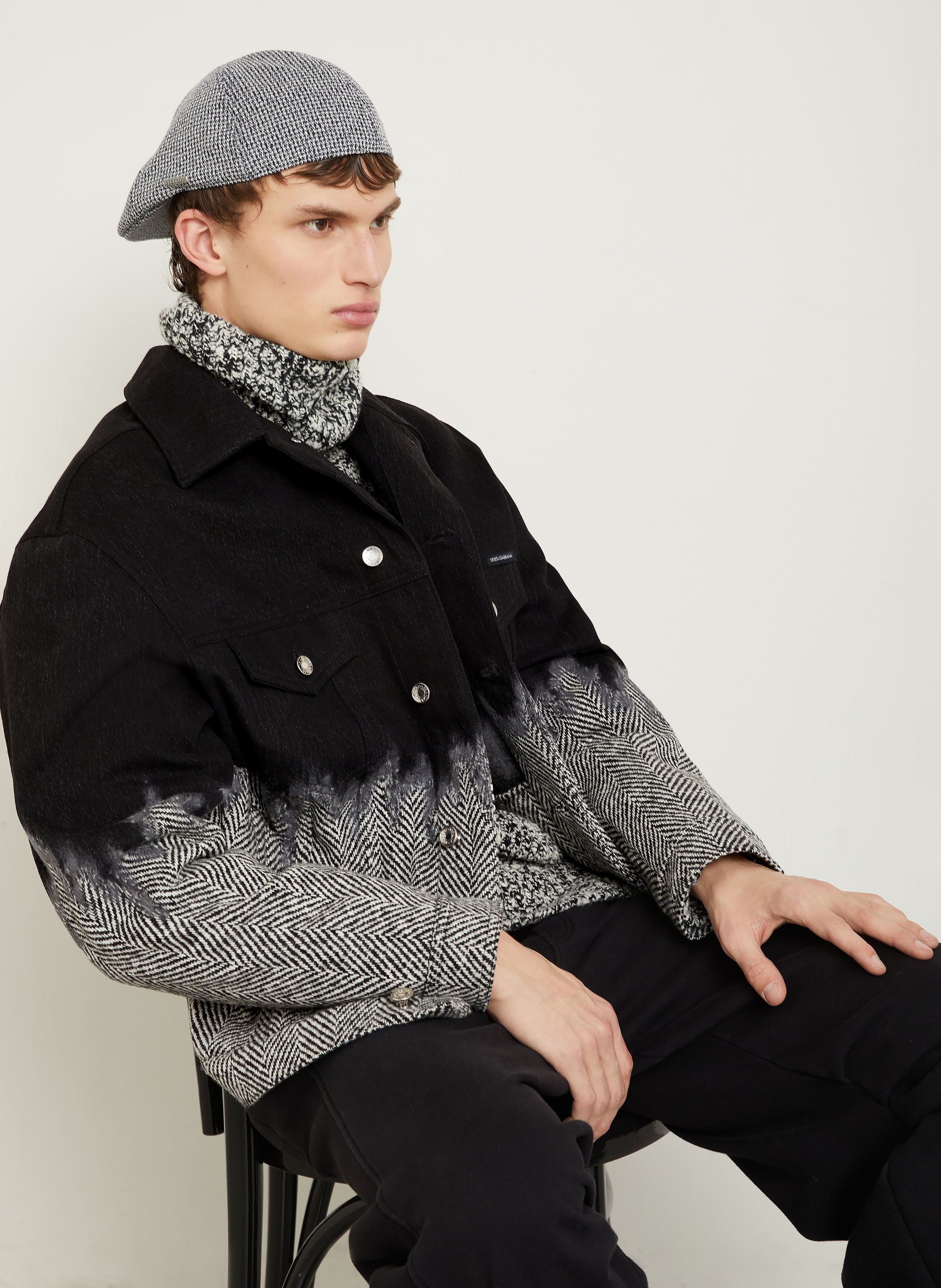 Thumbnail - Dolce & Gabbana Jeansjacke Im Materialmix schwarz