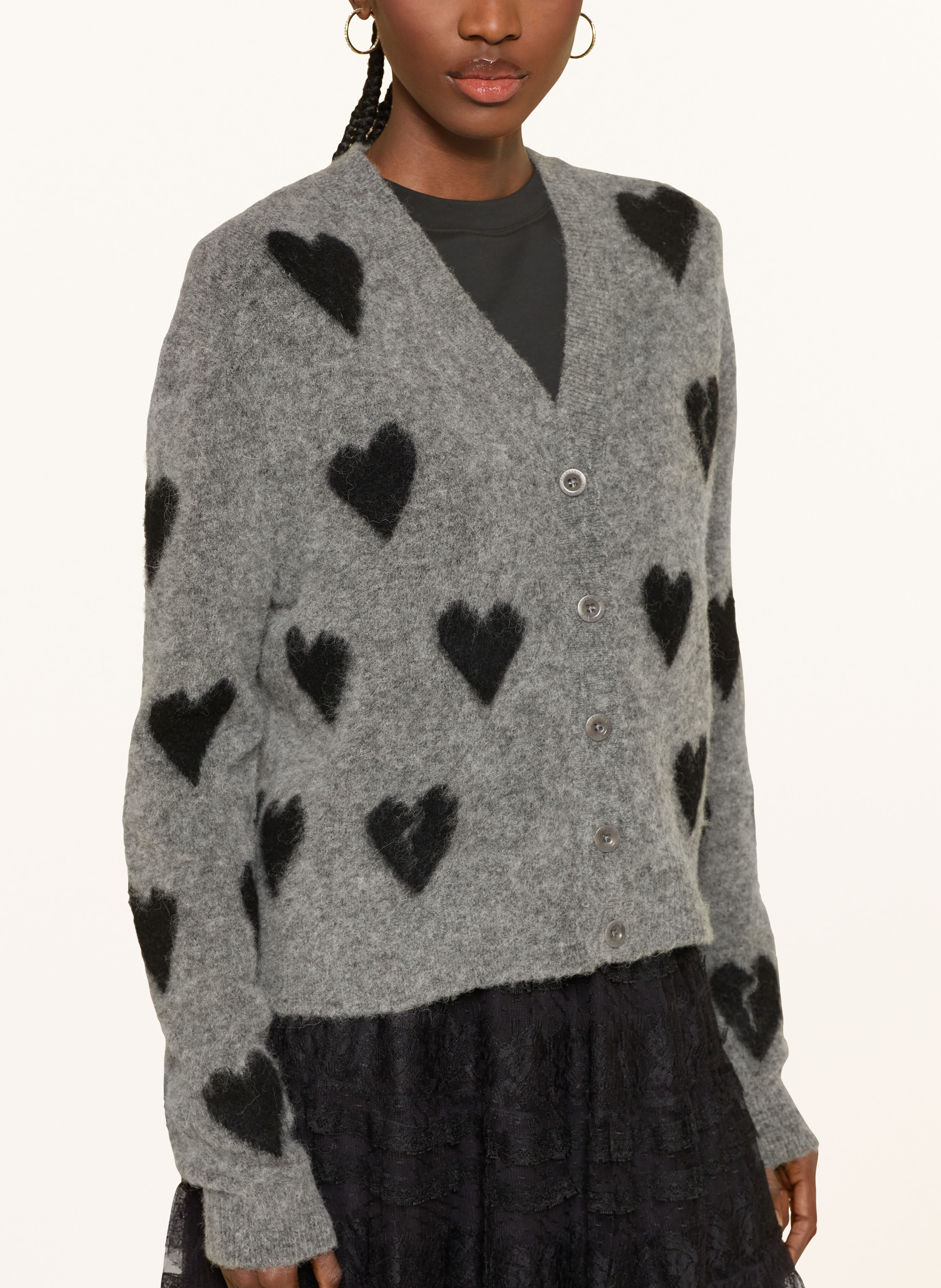 Thumbnail - Allsaints Strickjacke Amora Mit Alpaka grau