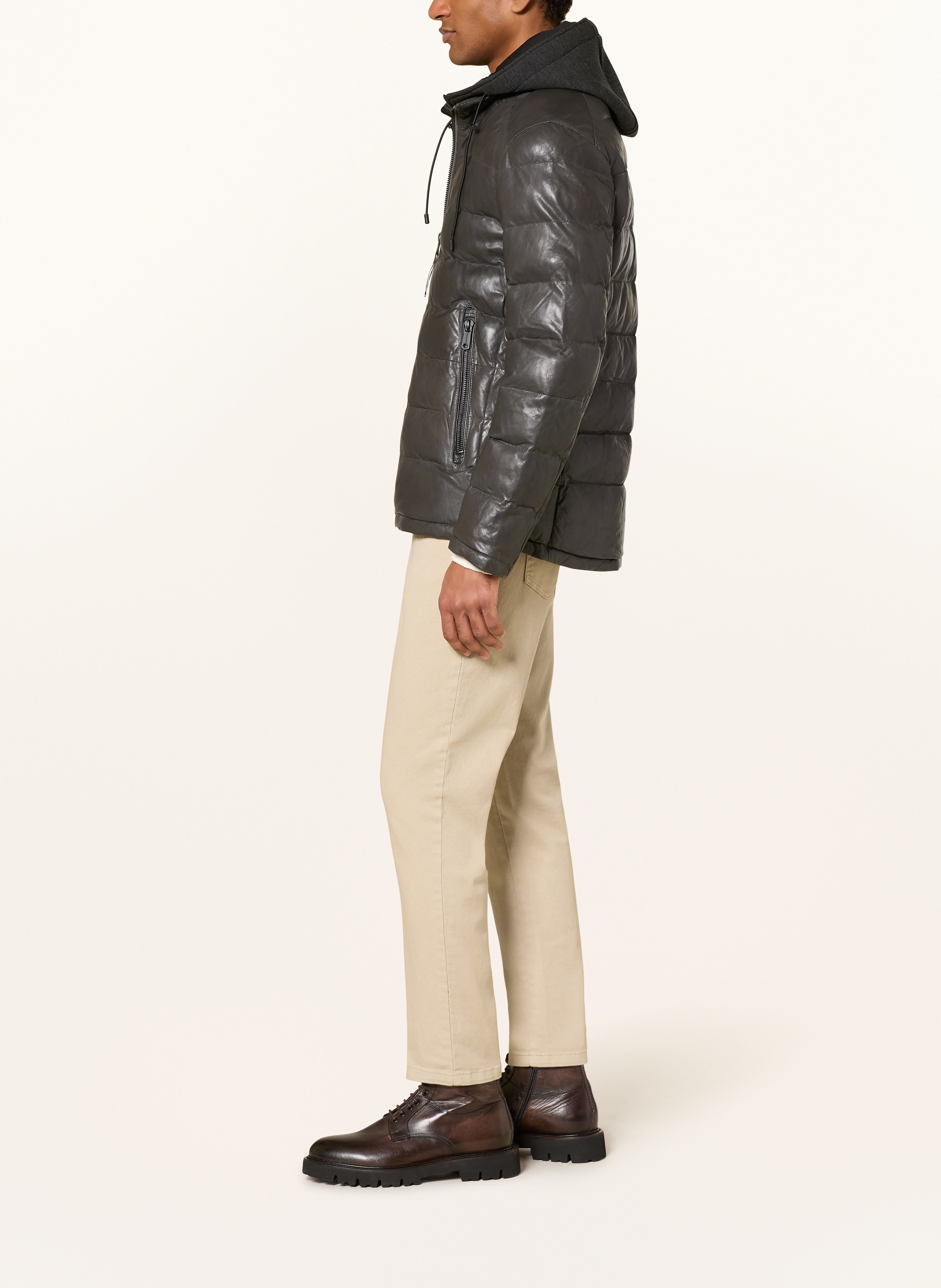 Thumbnail - Milestone Steppjacke Mscallisto Aus Leder Mit Herausnehmbarer Blende grau