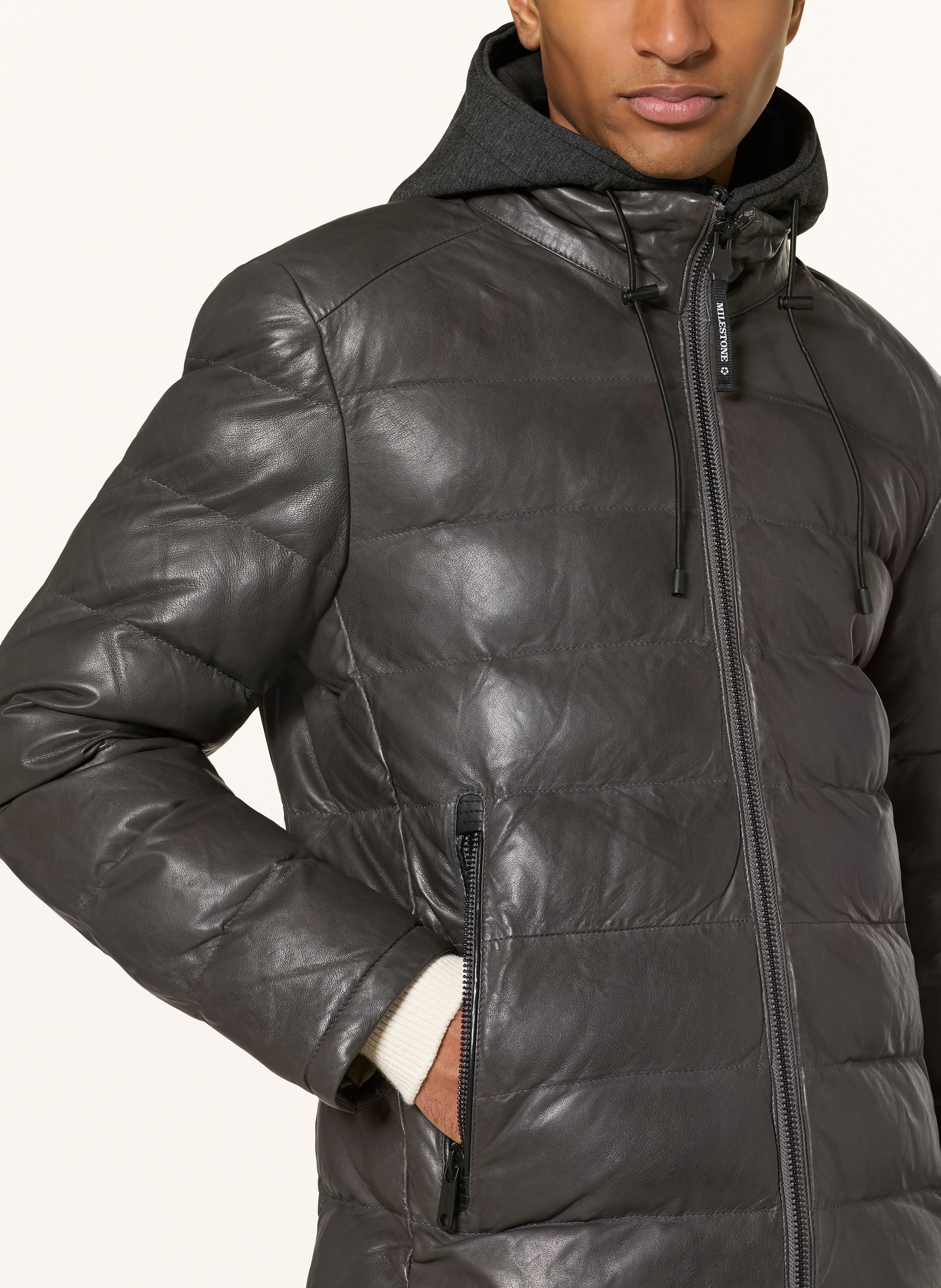 Thumbnail - Milestone Steppjacke Mscallisto Aus Leder Mit Herausnehmbarer Blende grau