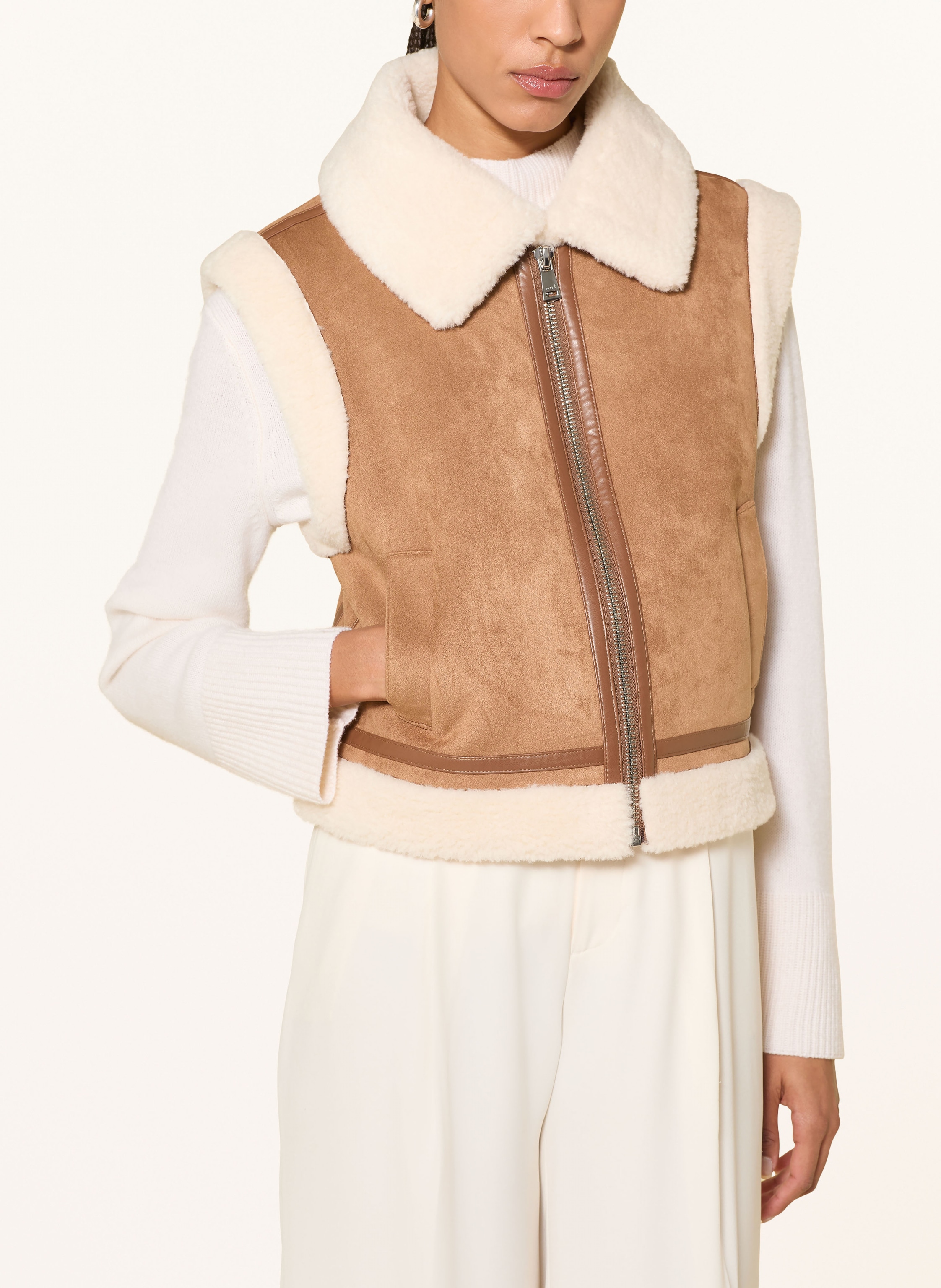 Thumbnail - Oui Weste In Lederoptik Mit Kunstfell braun