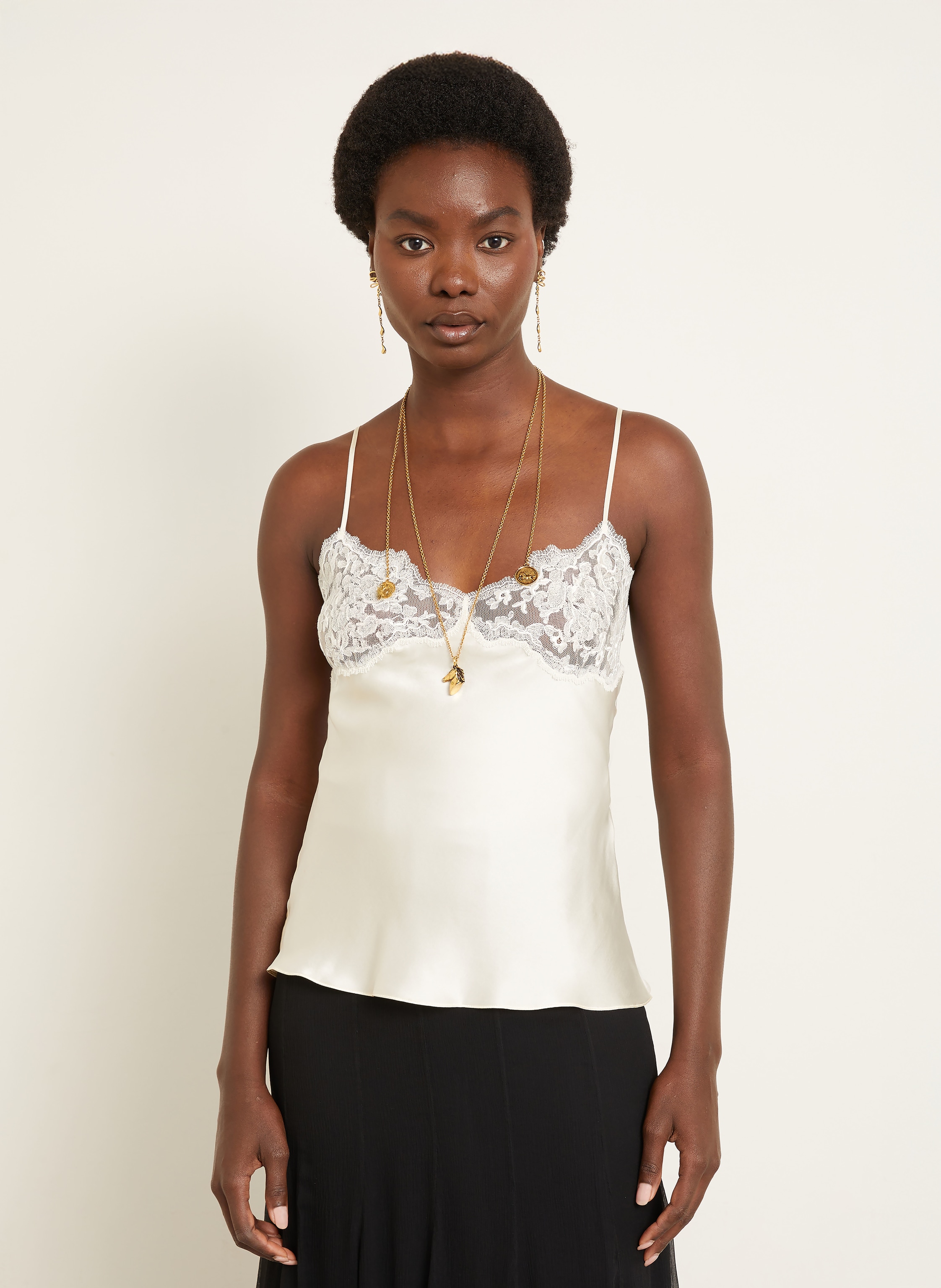 Thumbnail - Chloé Seidentop Mit Spitze weiss