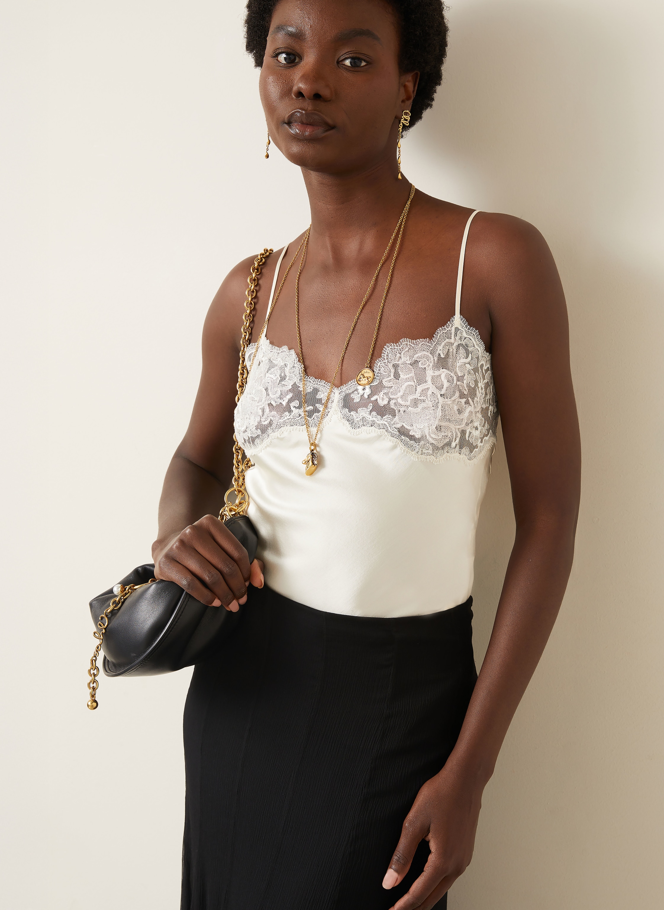 Thumbnail - Chloé Seidentop Mit Spitze weiss