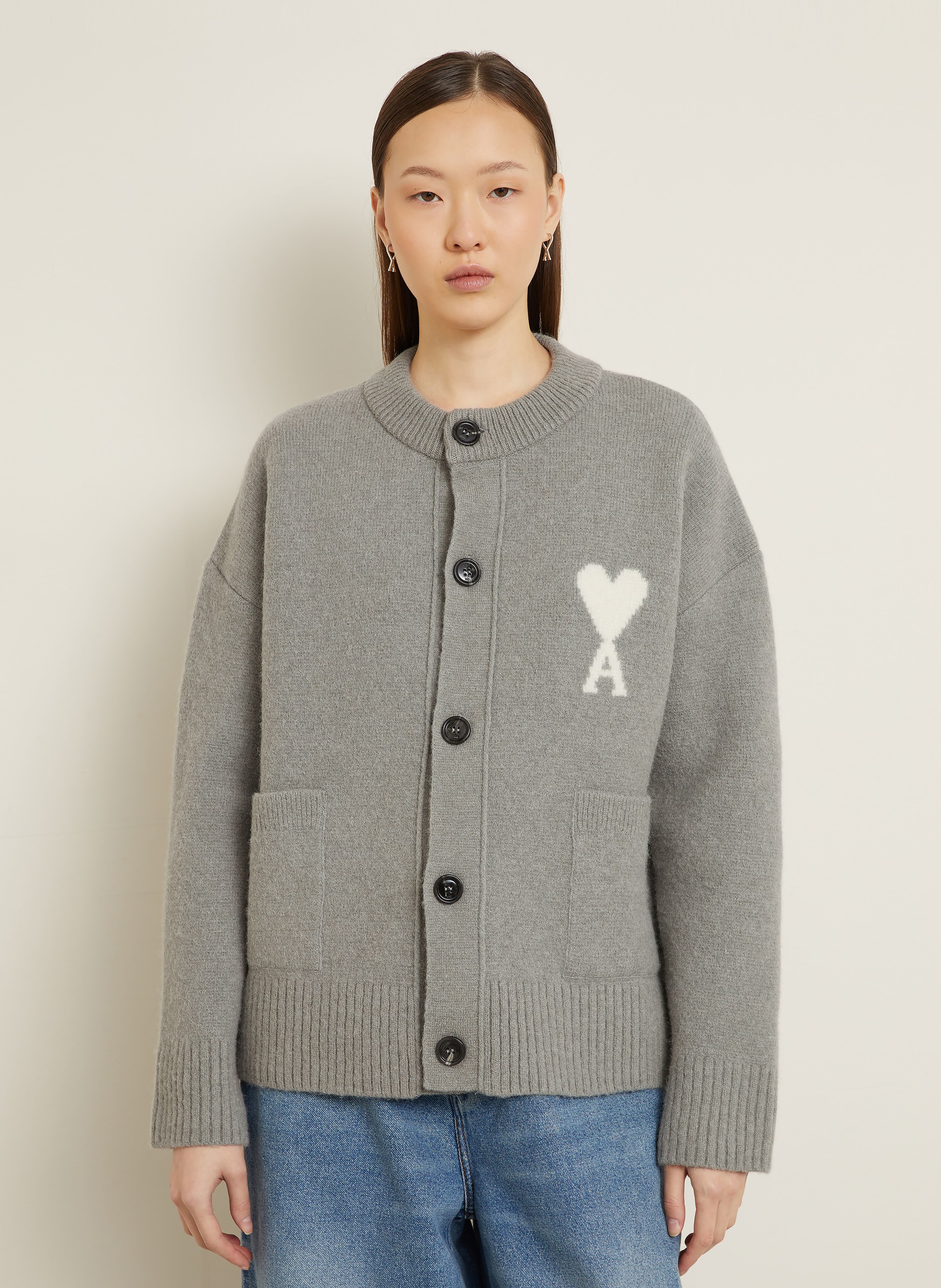 Thumbnail - Ami Paris Strickjacke Mit Alpaka grau