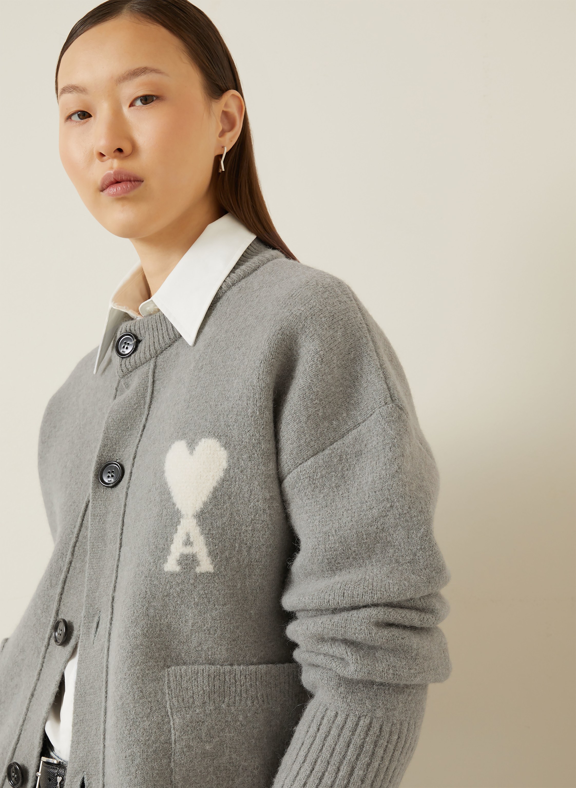 Thumbnail - Ami Paris Strickjacke Mit Alpaka grau