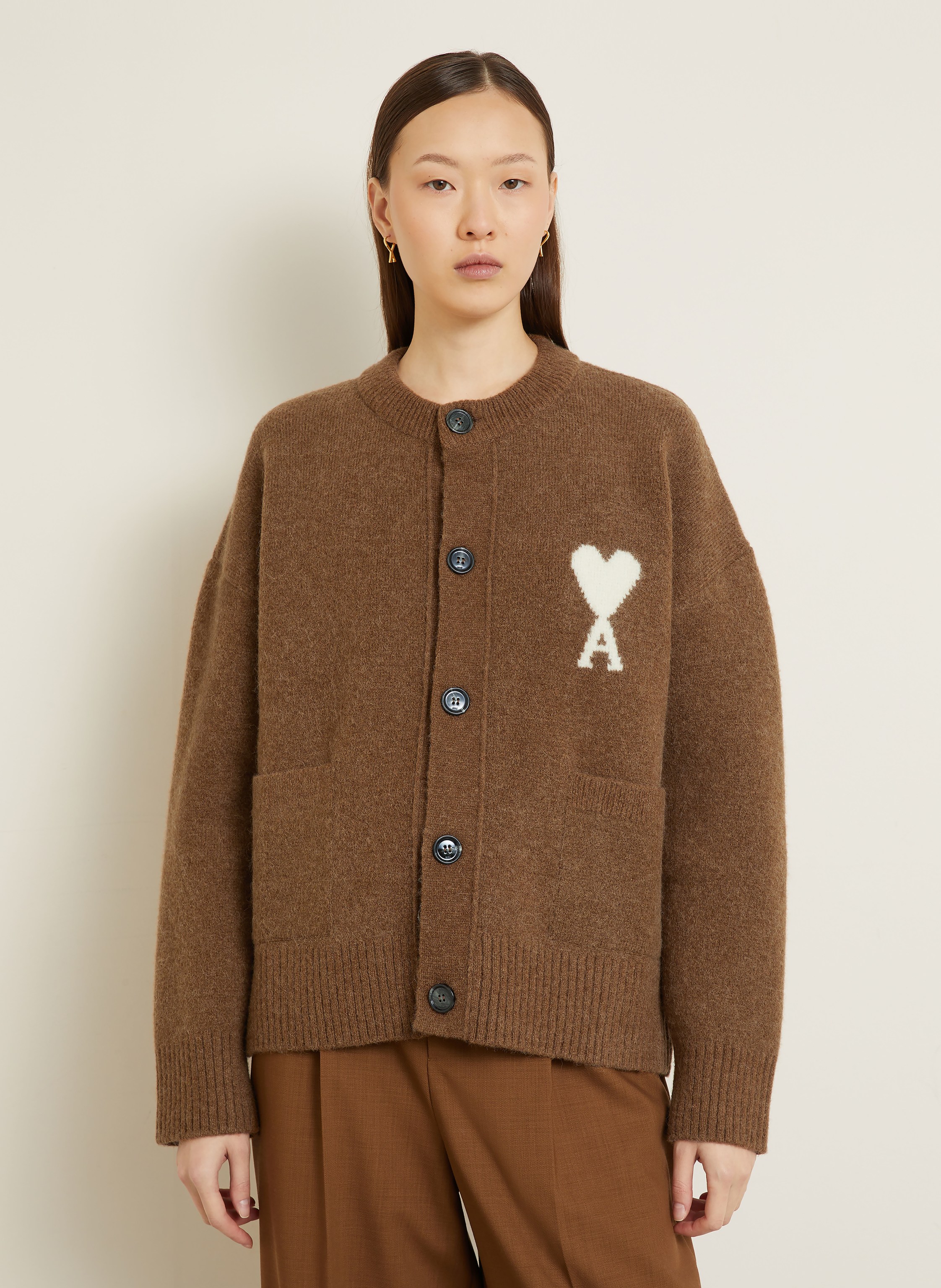 Thumbnail - Ami Paris Strickjacke Mit Alpaka braun