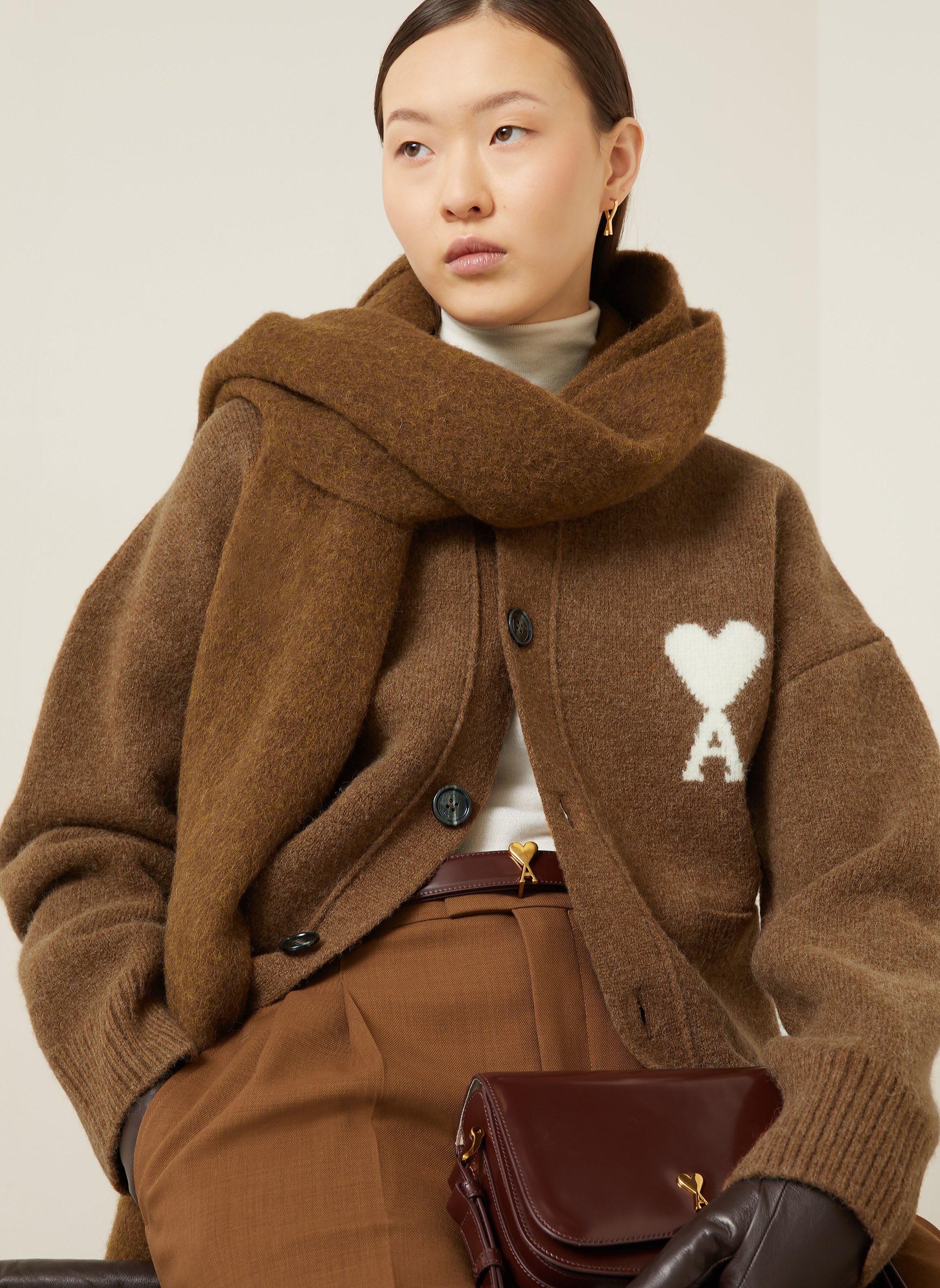 Thumbnail - Ami Paris Strickjacke Mit Alpaka braun