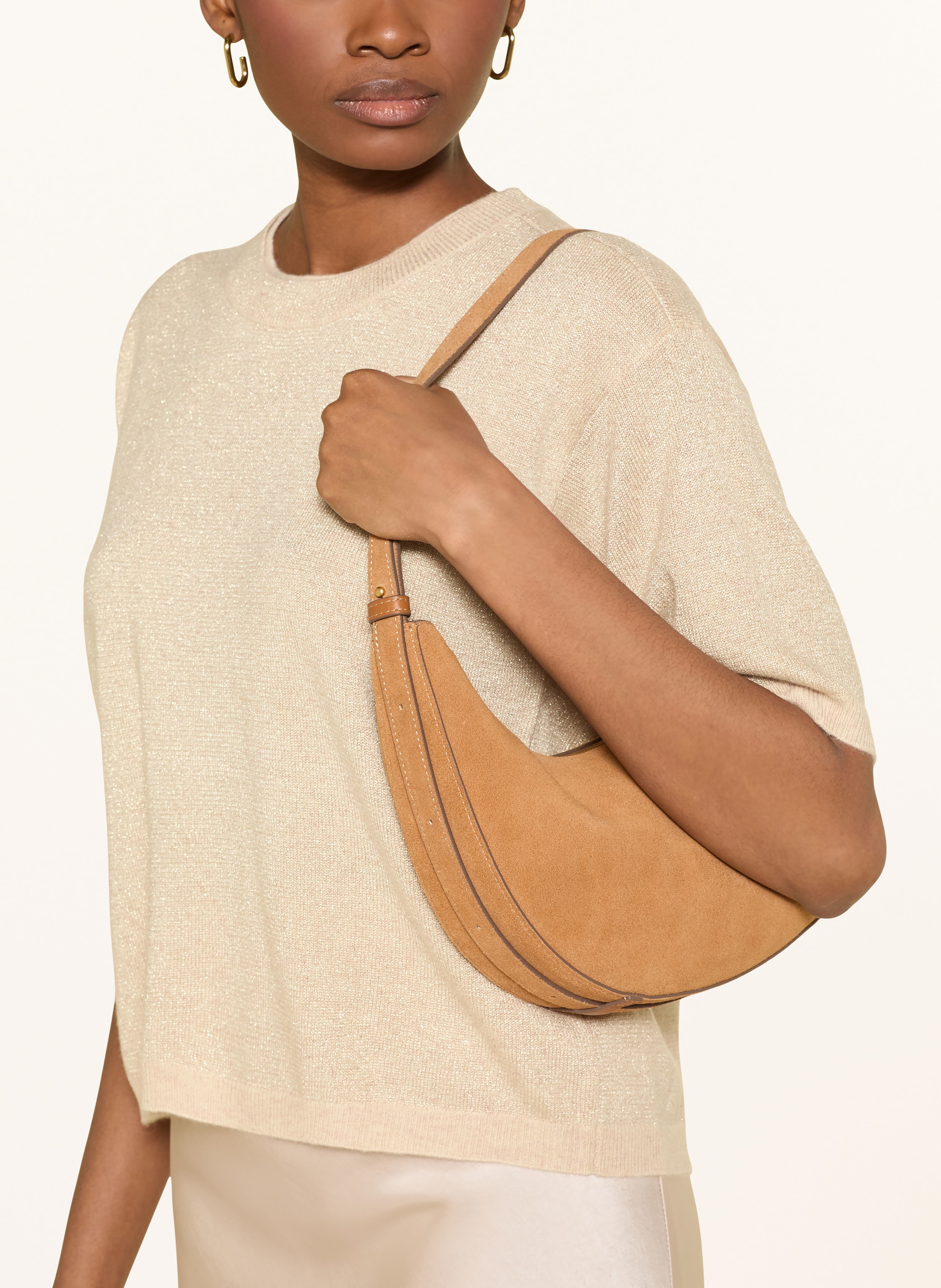 Thumbnail - Darling Harbour Strickshirt Aus Cashmere Mit Glitzergarn beige