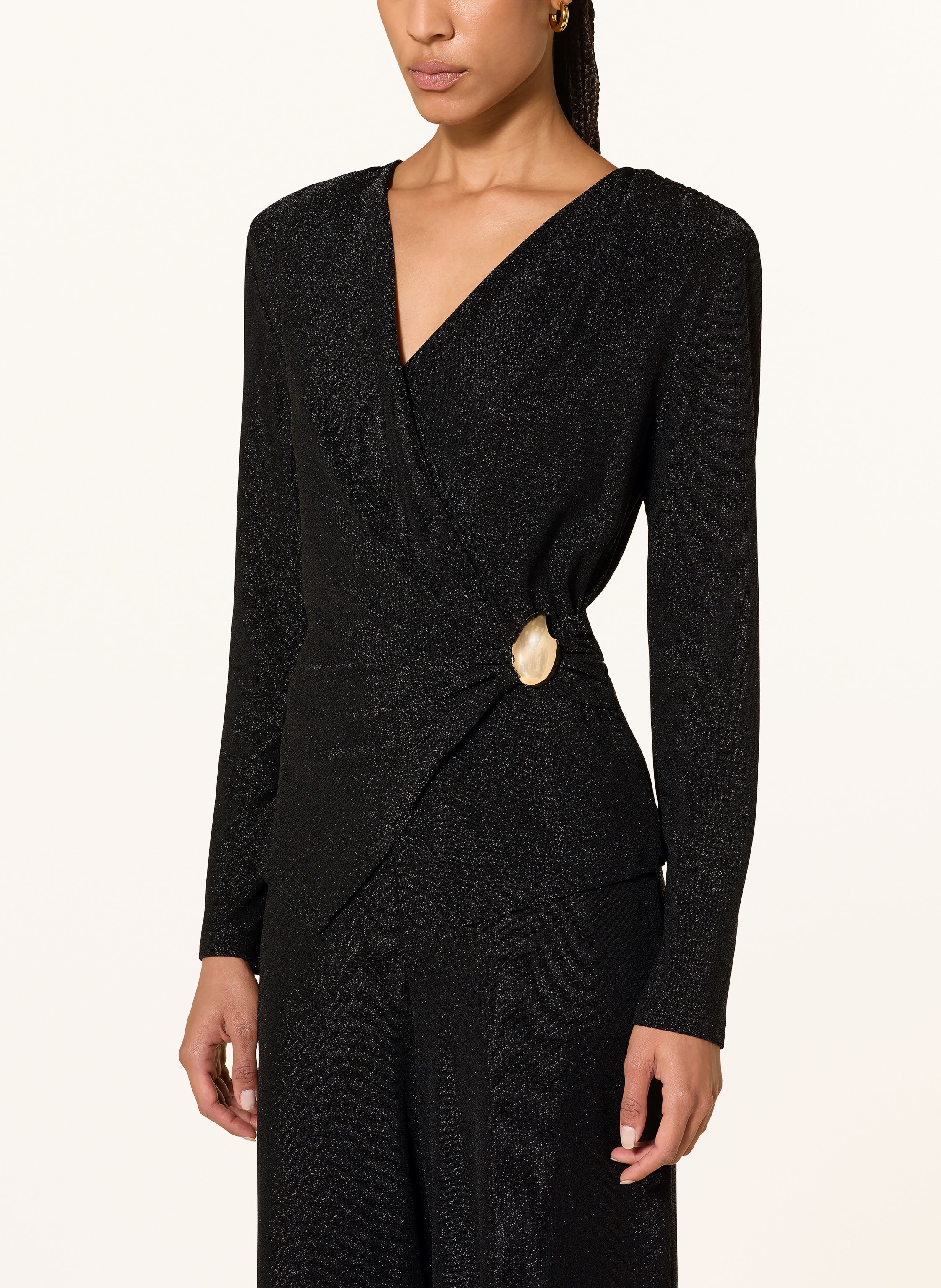 Thumbnail - Joseph Ribkoff Jumpsuit In Wickeloptik Mit Glitzergarn Und Volants schwarz