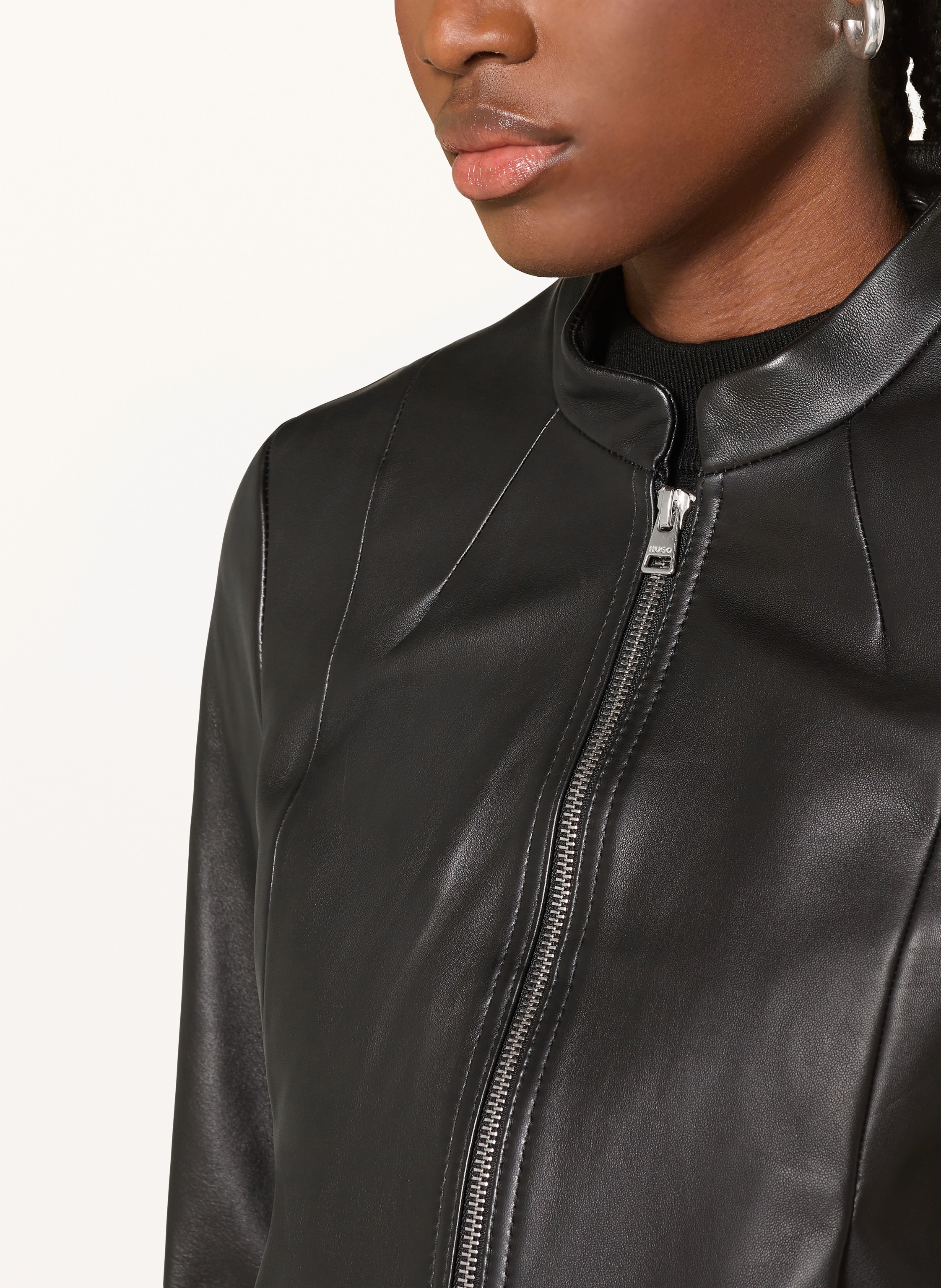 Thumbnail - Hugo Lederjacke Lasari schwarz
