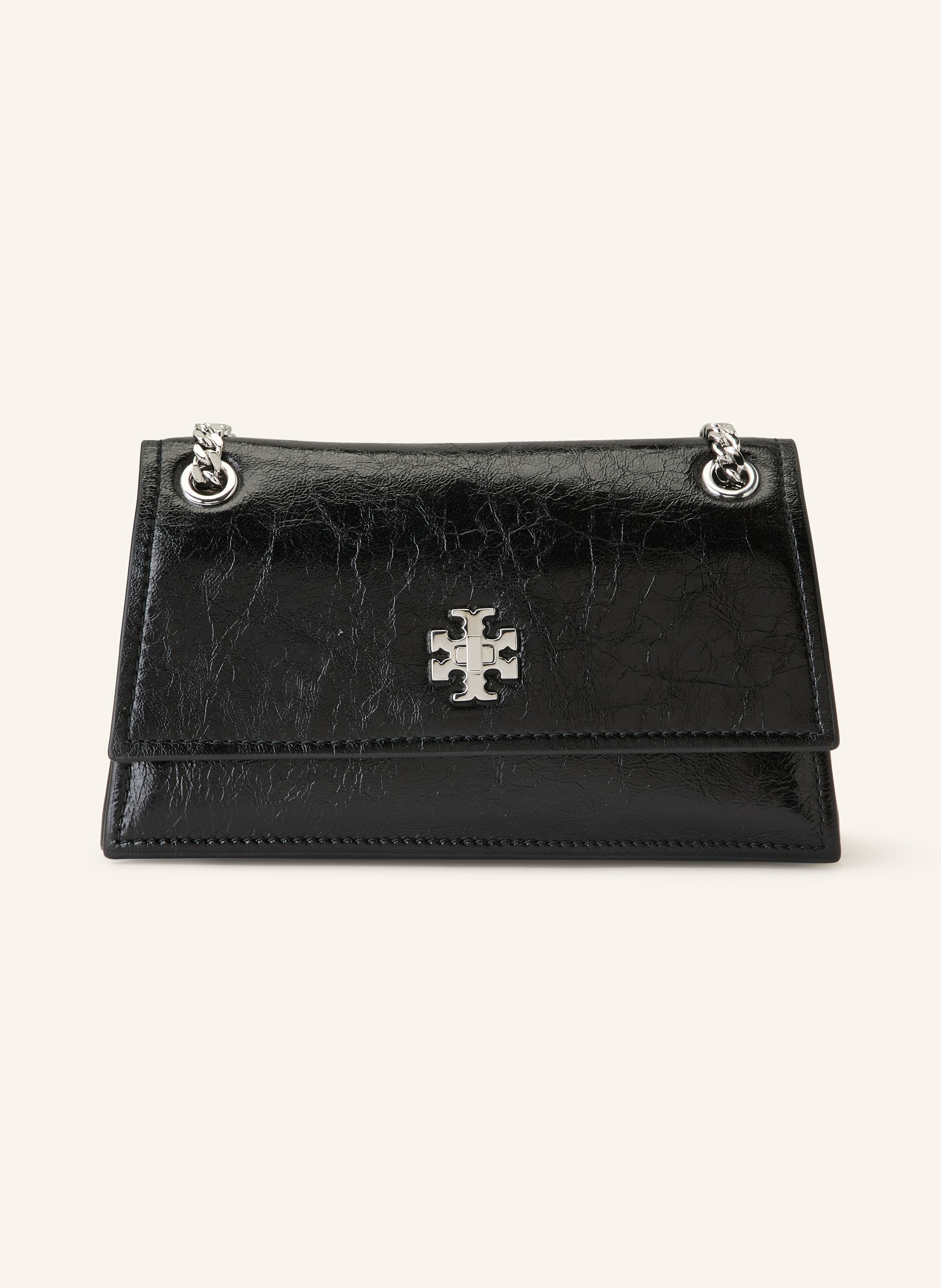 Tory Burch Ein Steckfach. Innen zwei Hauptfächer. Zwei Tragegriffe. Verstärkter Taschenboden. Drehverschluss. Fein genarbtes Leder. Unifarben Mini in schwarz