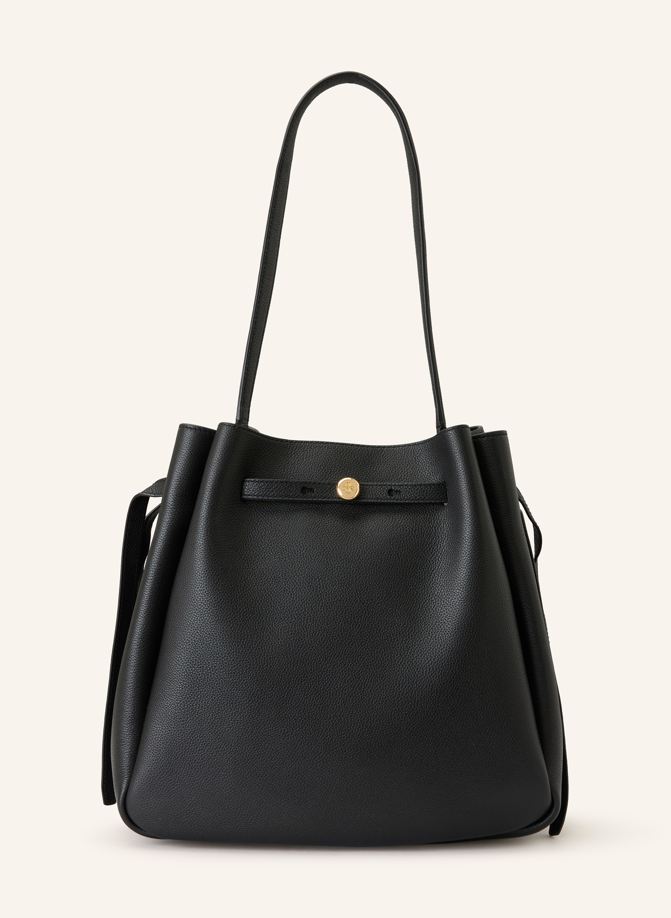 Tory Burch Ein Steckfach. Ein Tragegriff. Durchzugsband. Label-Detail. Fein genarbtes Leder. Unifarben in schwarz