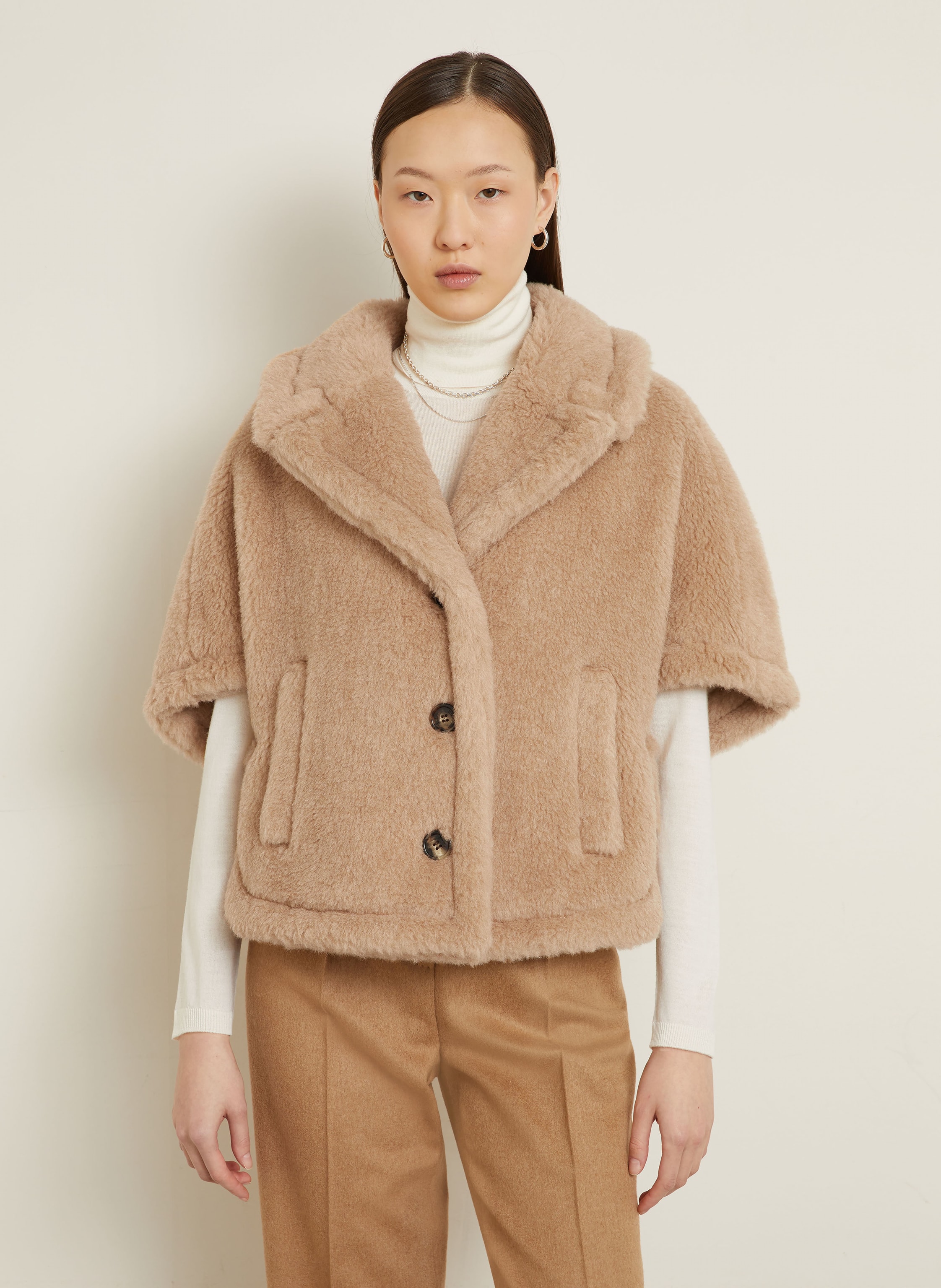 Thumbnail - Max Mara Teddyfell-Cape Corvino Mit Alpaka beige