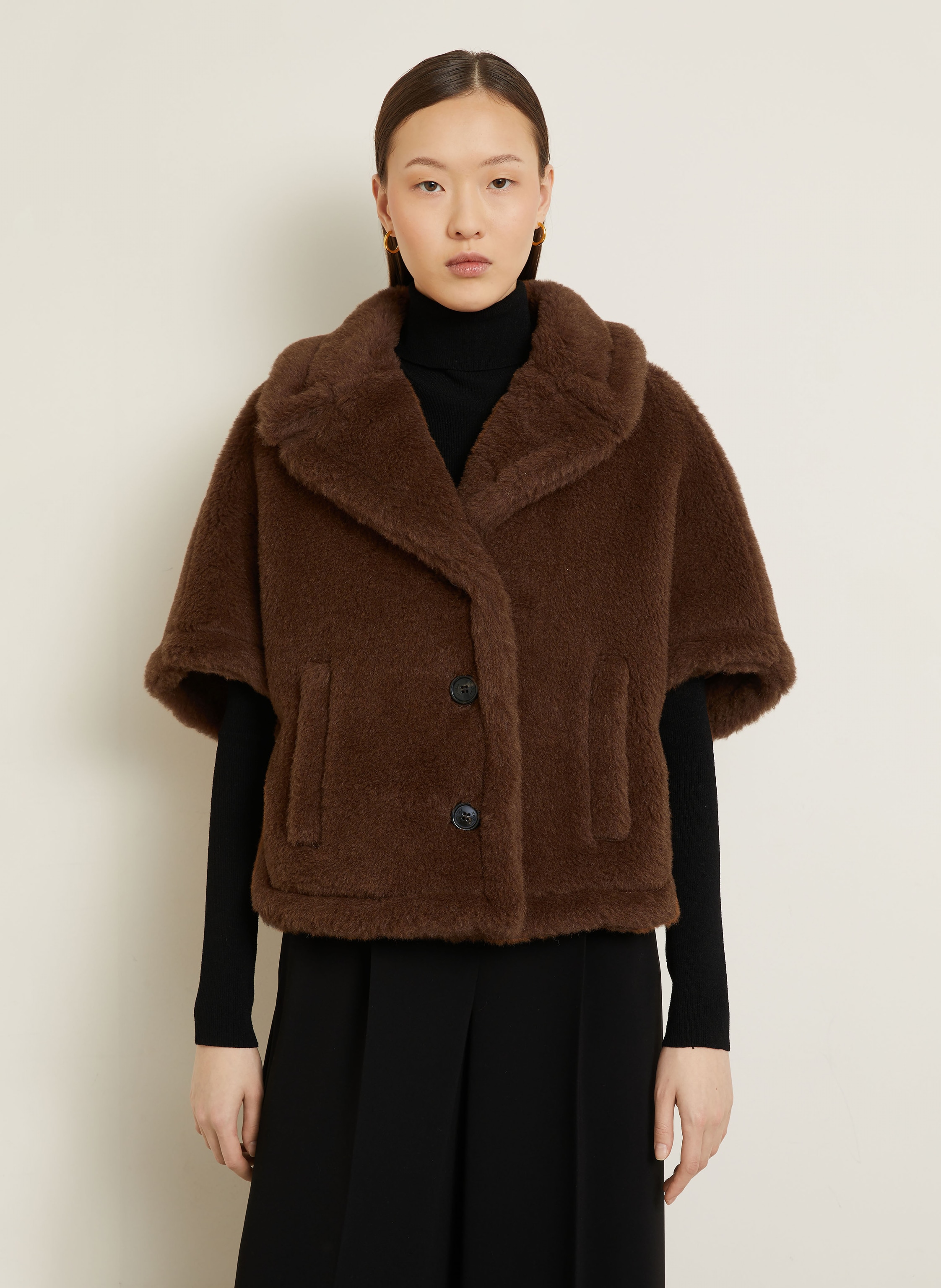 Thumbnail - Max Mara Teddyfell-Cape Corvino Mit Alpaka braun