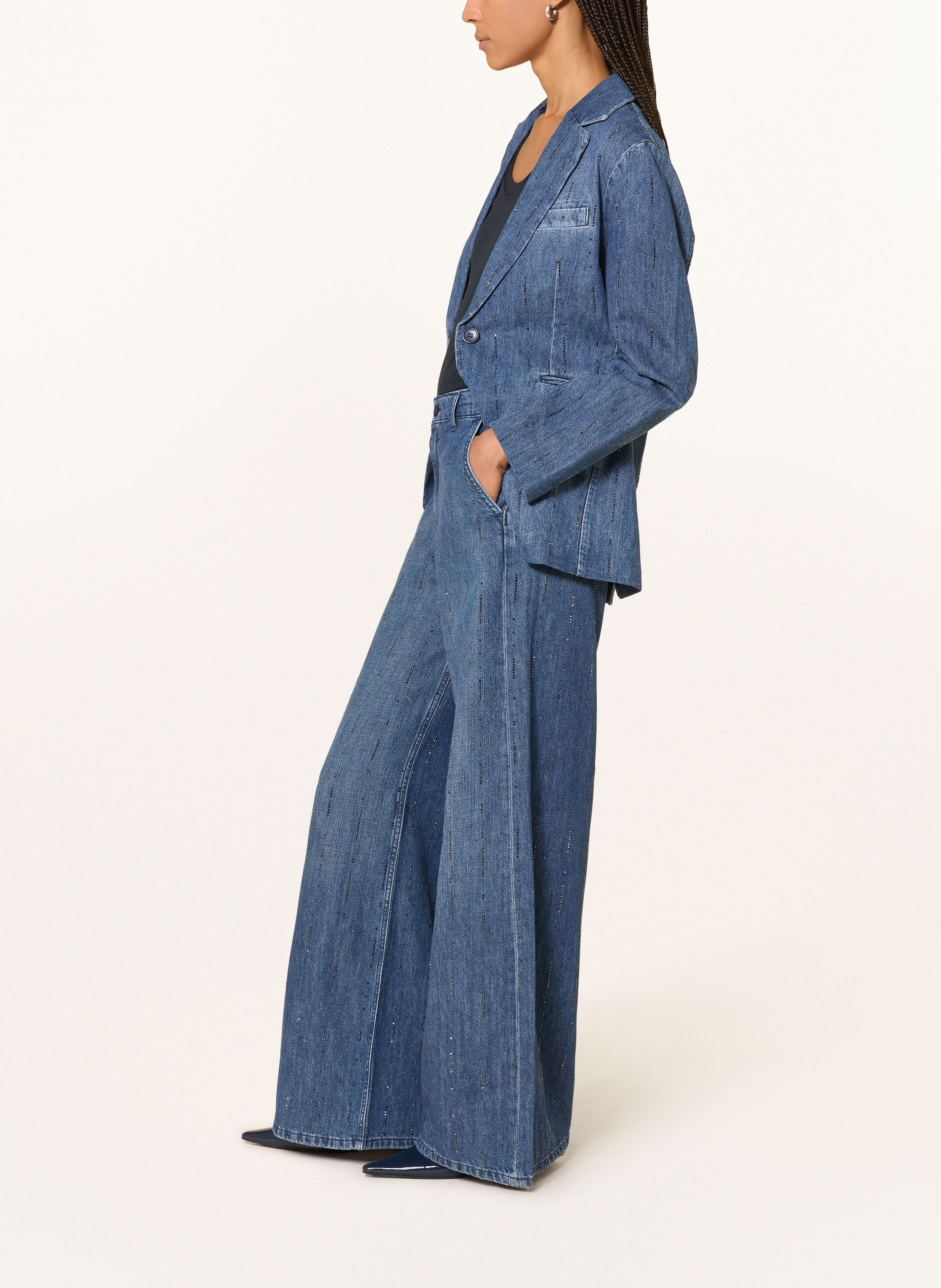 Thumbnail - Liu Jo Wide Leg Jeans Mit Schmucksteinen blau