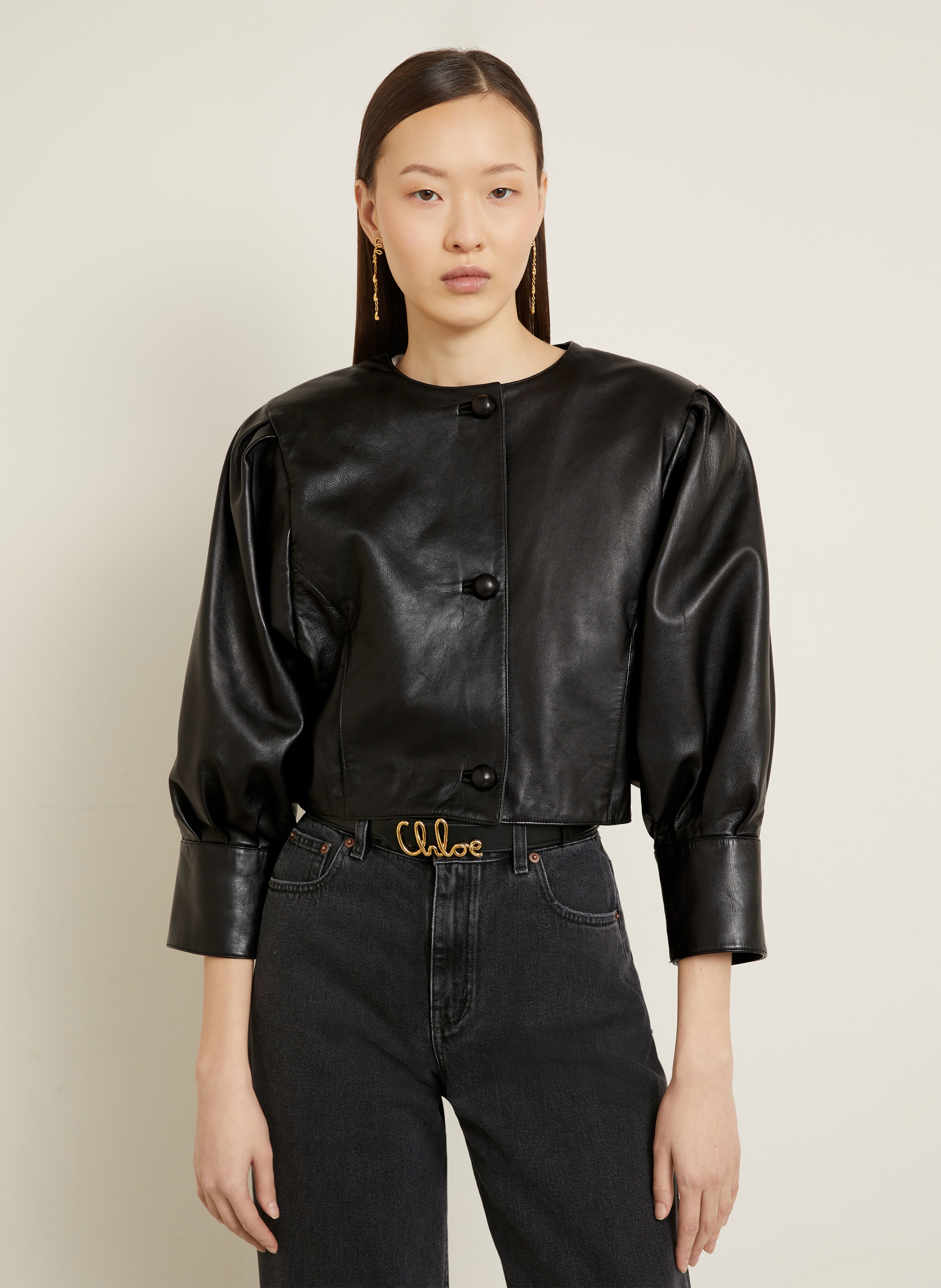 Thumbnail - Chloé Lederjacke schwarz