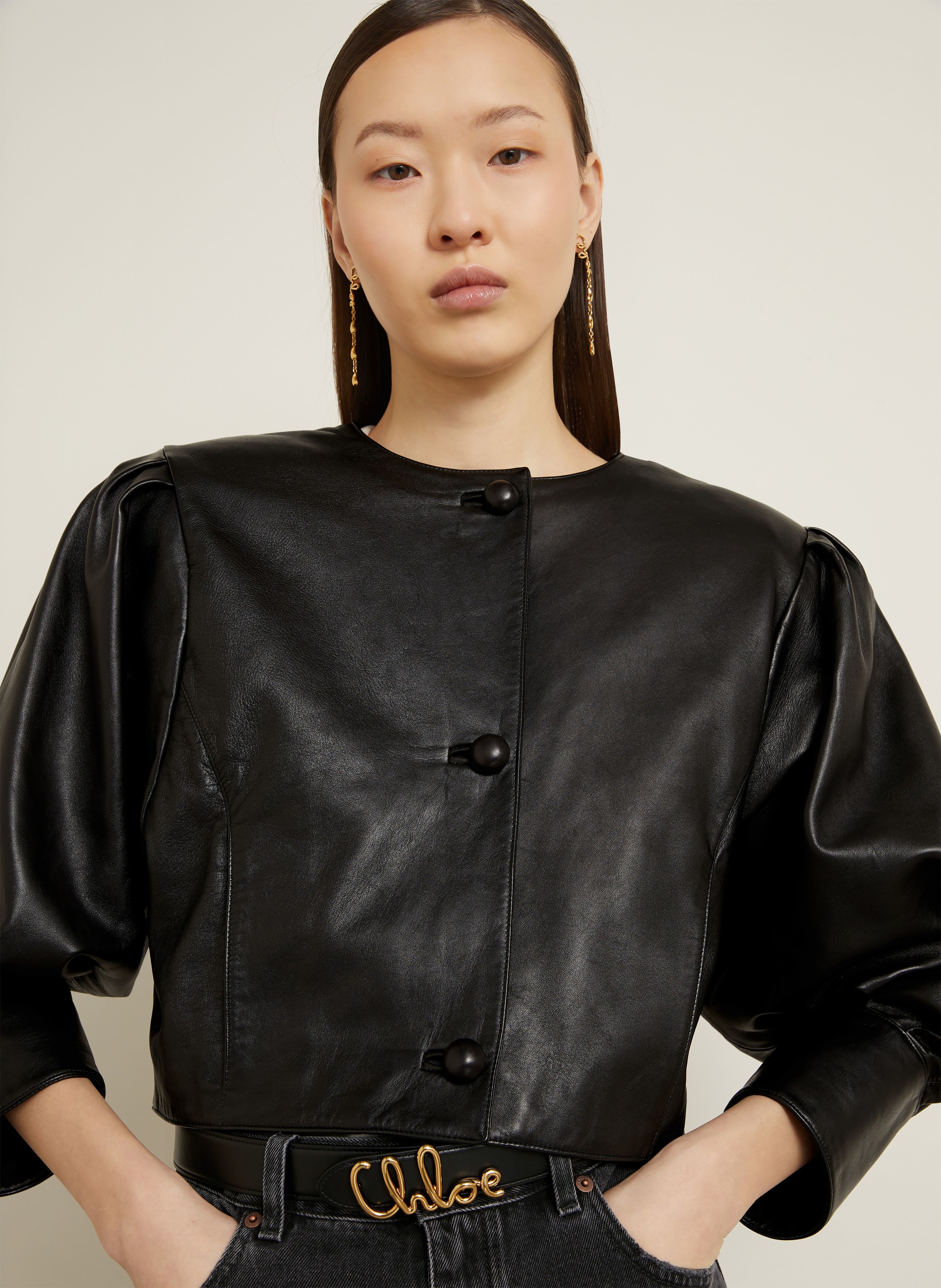 Thumbnail - Chloé Lederjacke schwarz