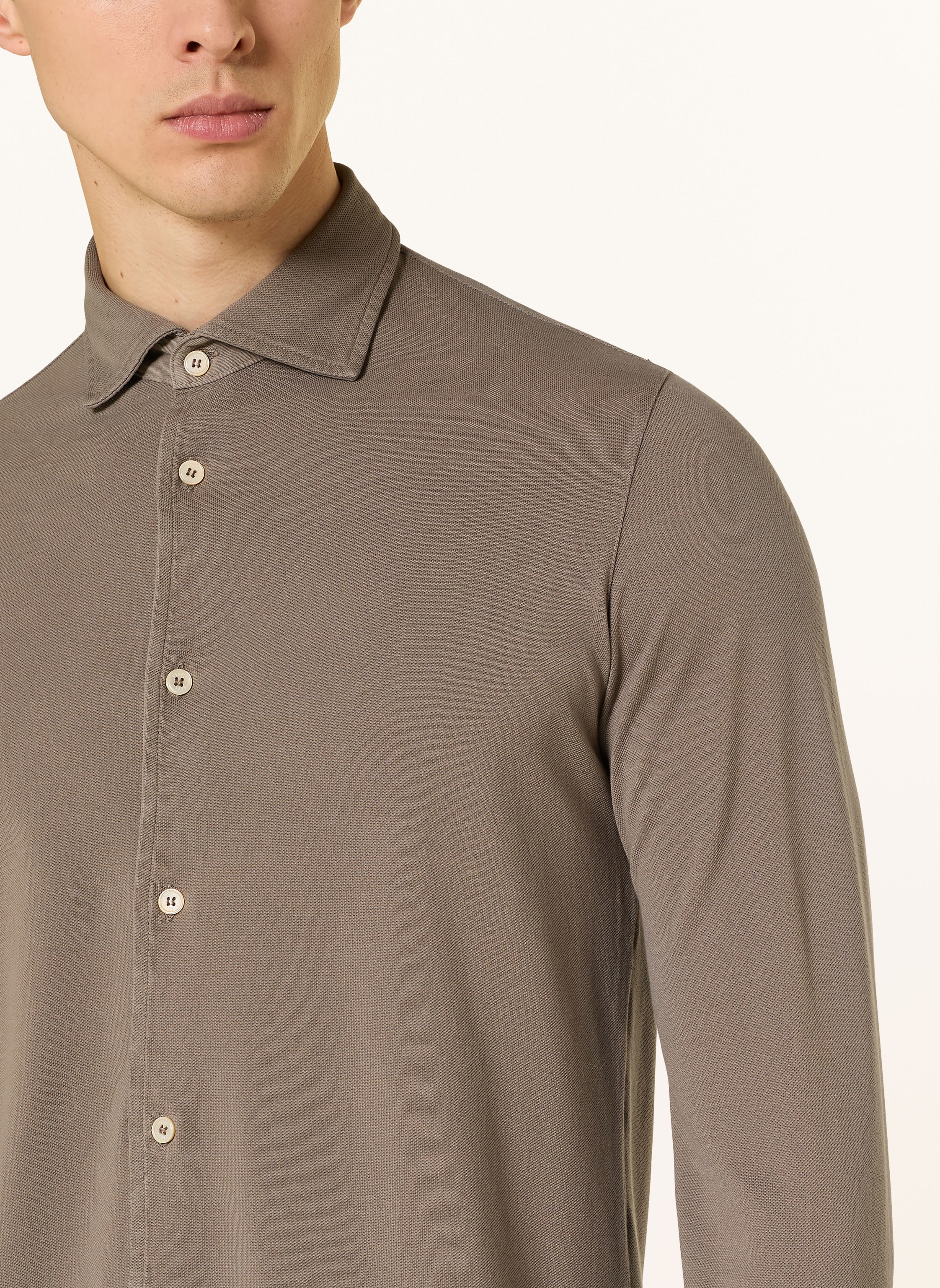 Thumbnail - Fedeli Piqué-Hemd Stelve Slim Fit beige