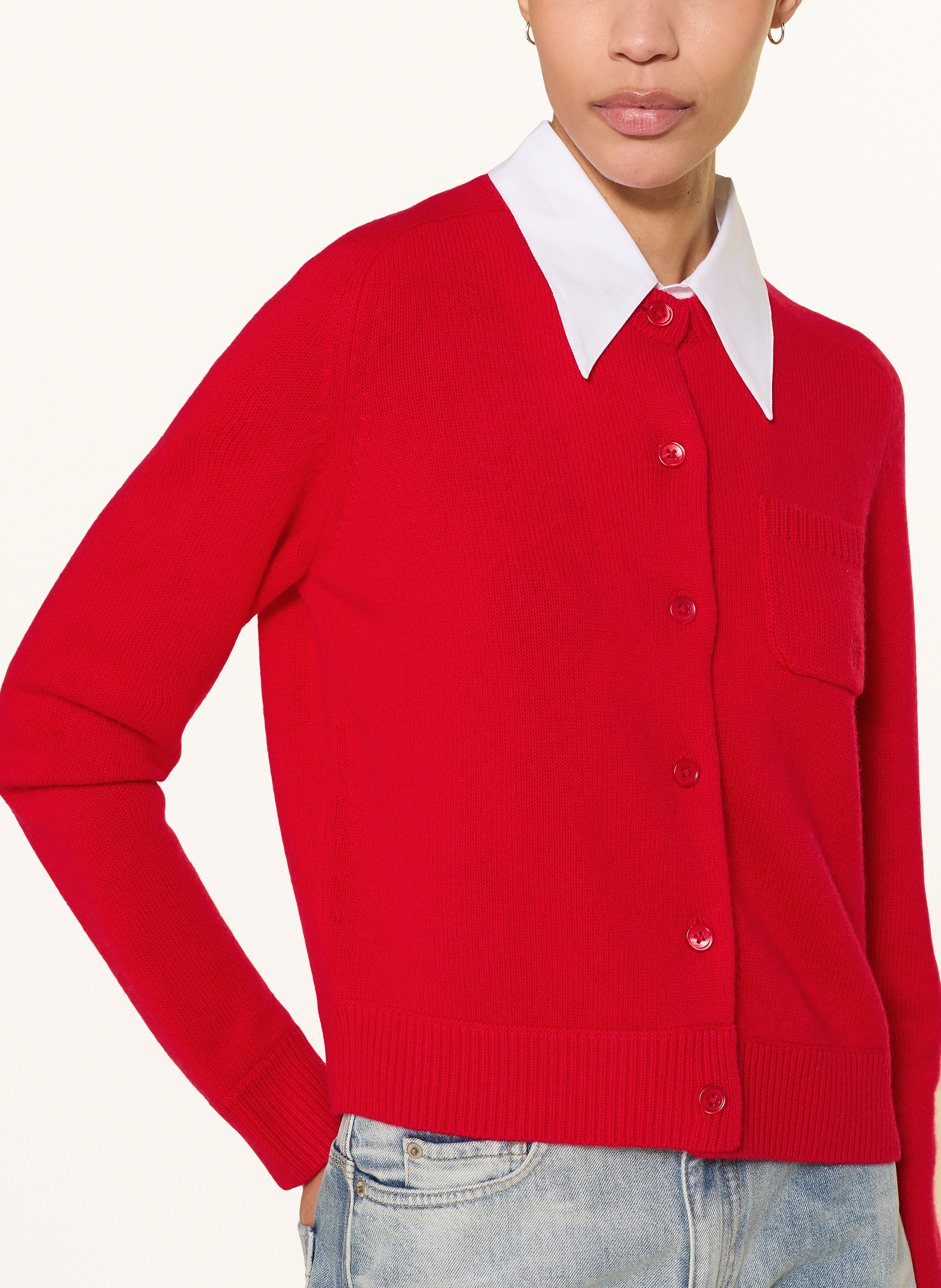 Thumbnail - Dorothee Schumacher Strickjacke Elegant Statements Mit Cashmere Und Abnehmbarem Kragen rot
