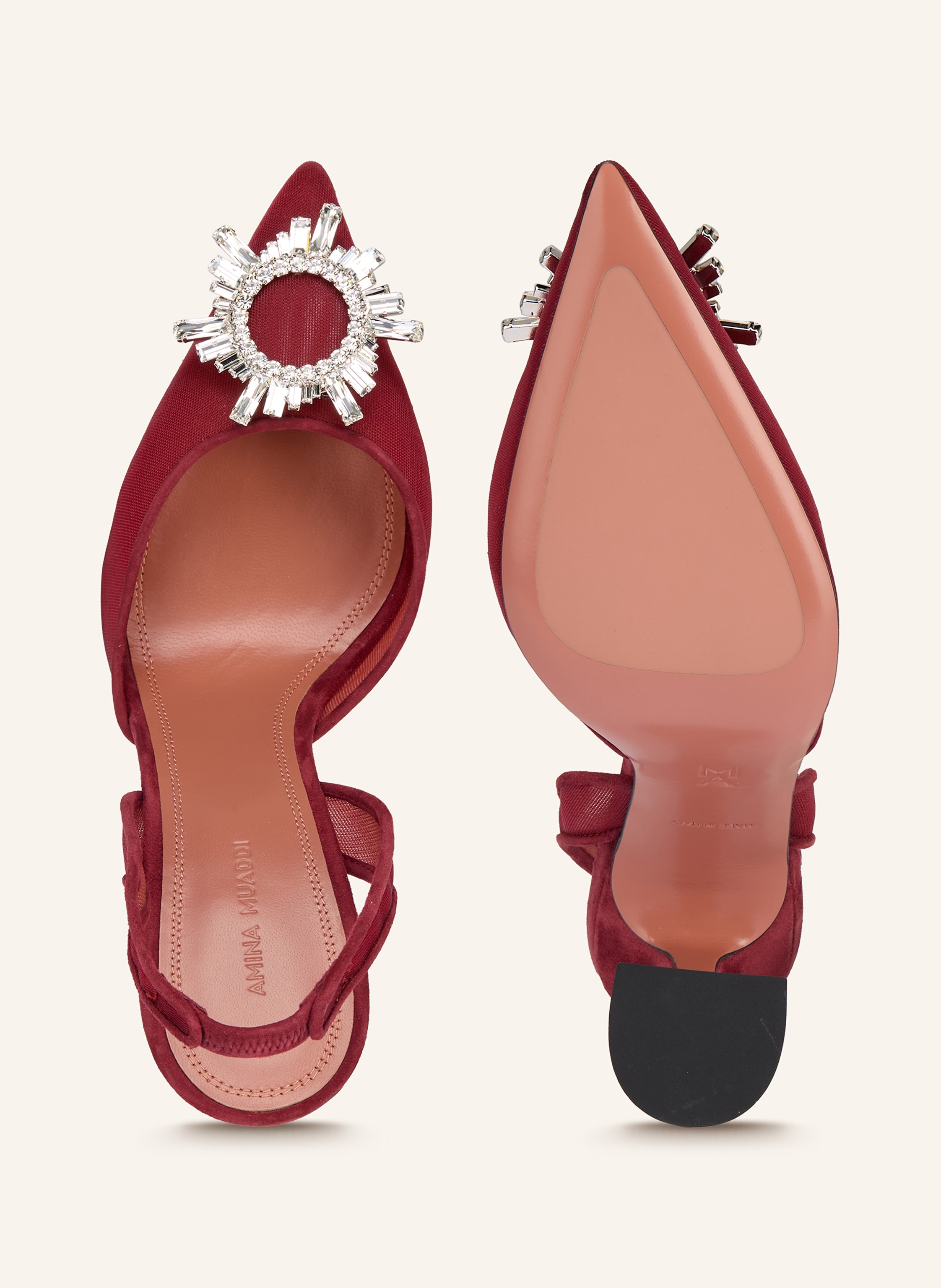 Thumbnail - Amina Muaddi Slingpumps Begum Mesh Sling 95 Mit Schmucksteinen rot