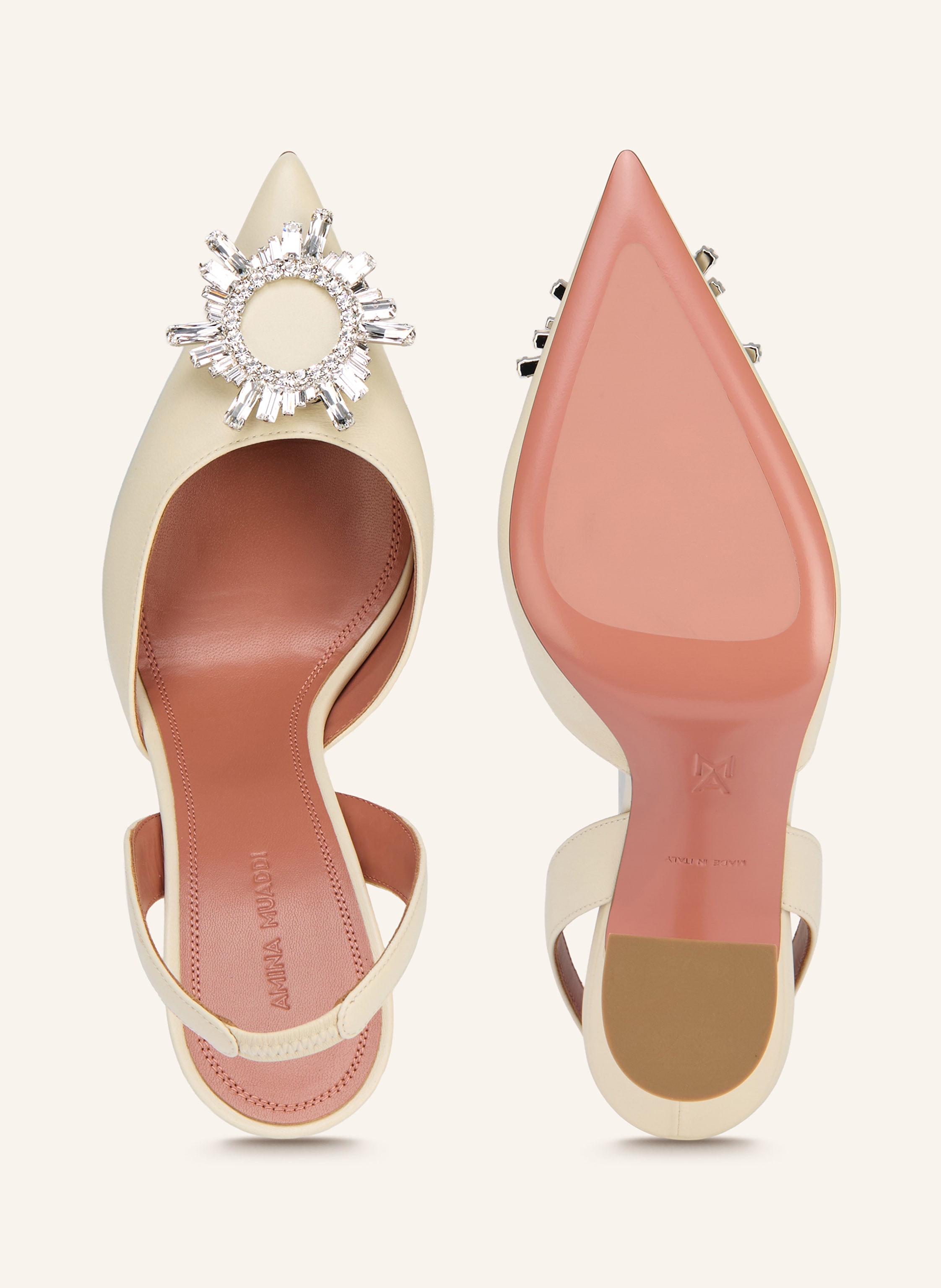 Thumbnail - Amina Muaddi Slingpumps Begum Sling 95 Mit Schmucksteinen weiss