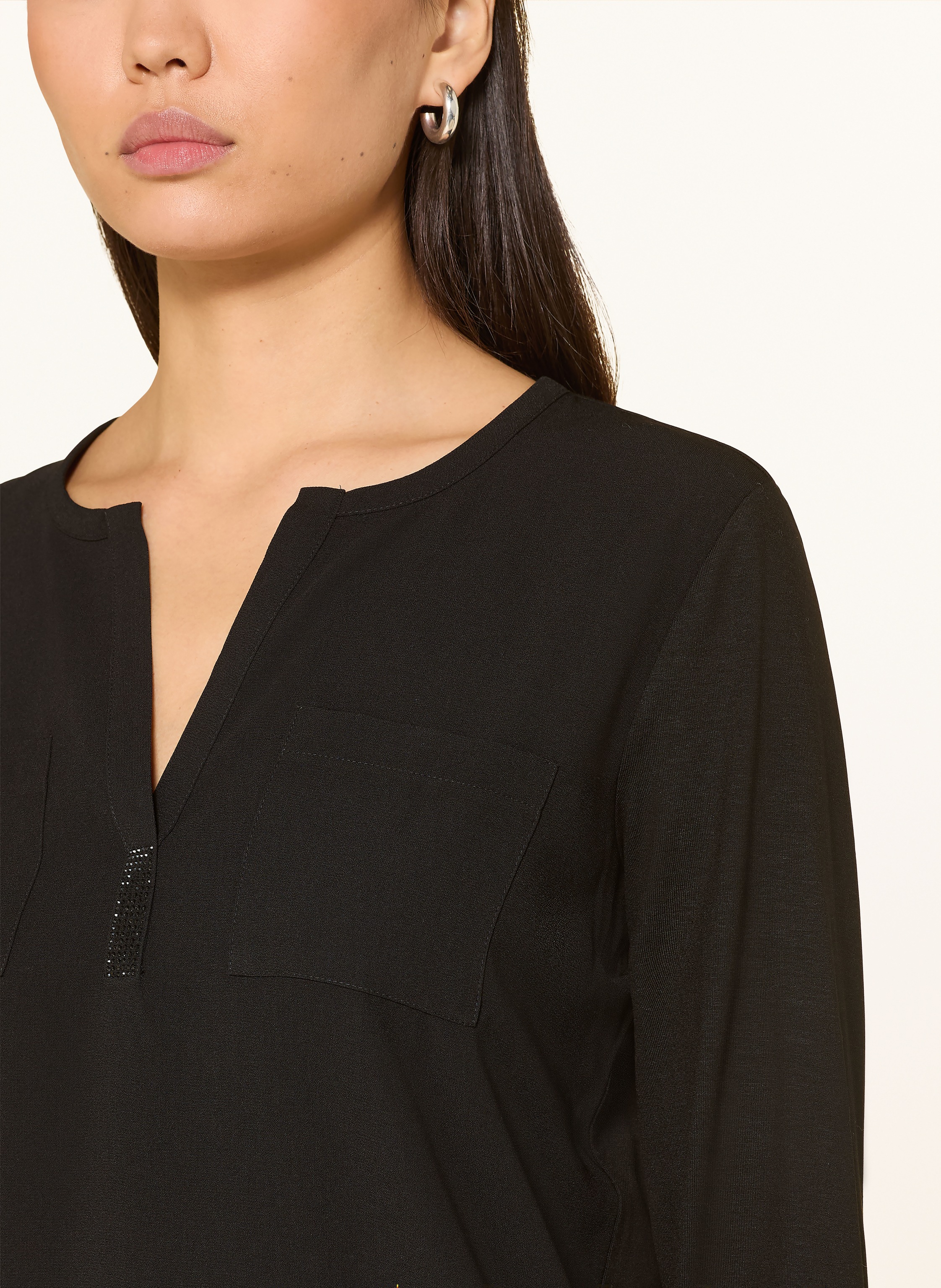 Thumbnail - Monari Blusenshirt Im Materialmix Mit Schmucksteinen schwarz