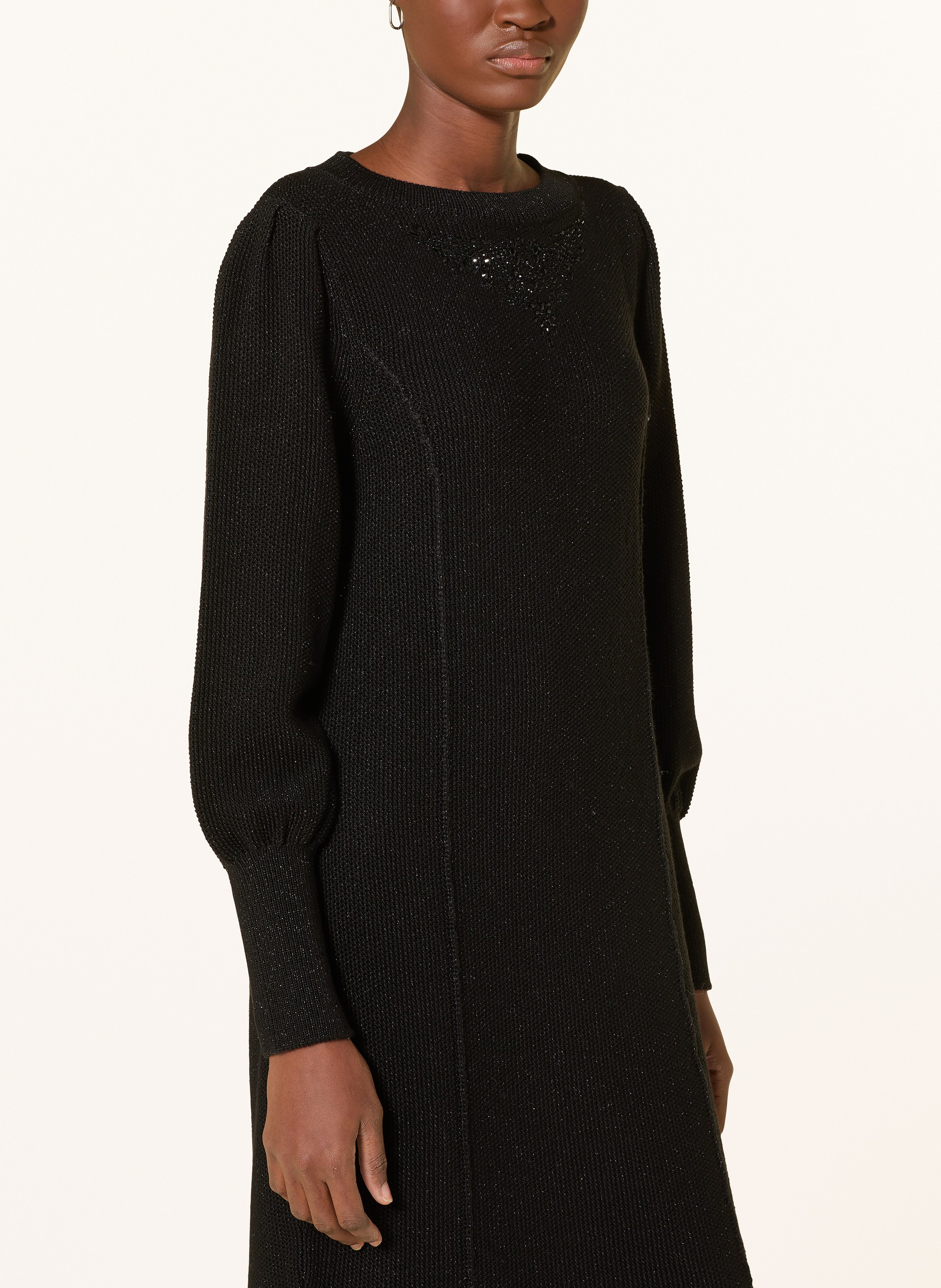 Thumbnail - Monari Strickkleid Mit Glitzergarn Und Schmucksteinen schwarz