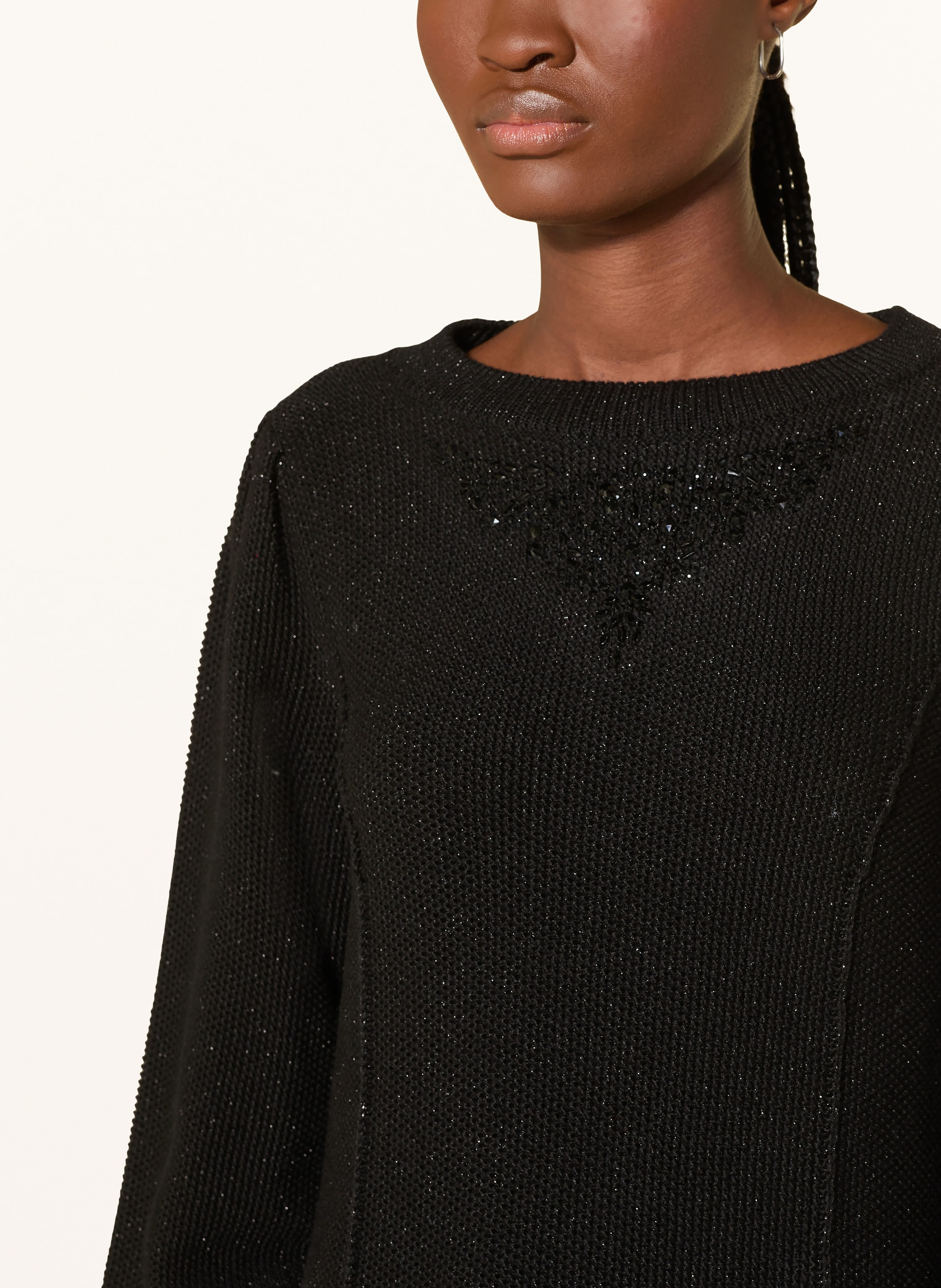 Thumbnail - Monari Strickkleid Mit Glitzergarn Und Schmucksteinen schwarz