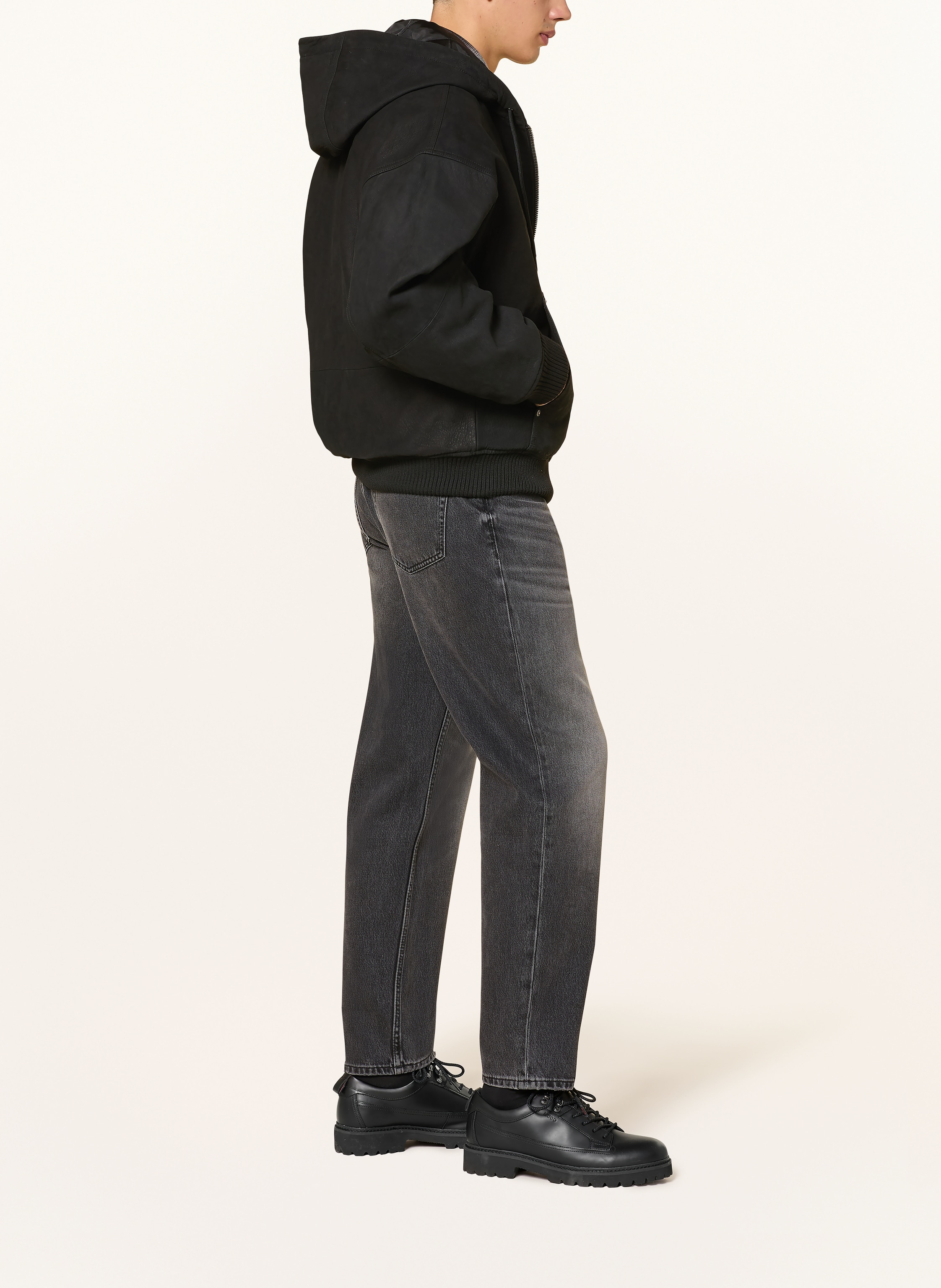 Thumbnail - Hugo Lederjacke Loodie schwarz