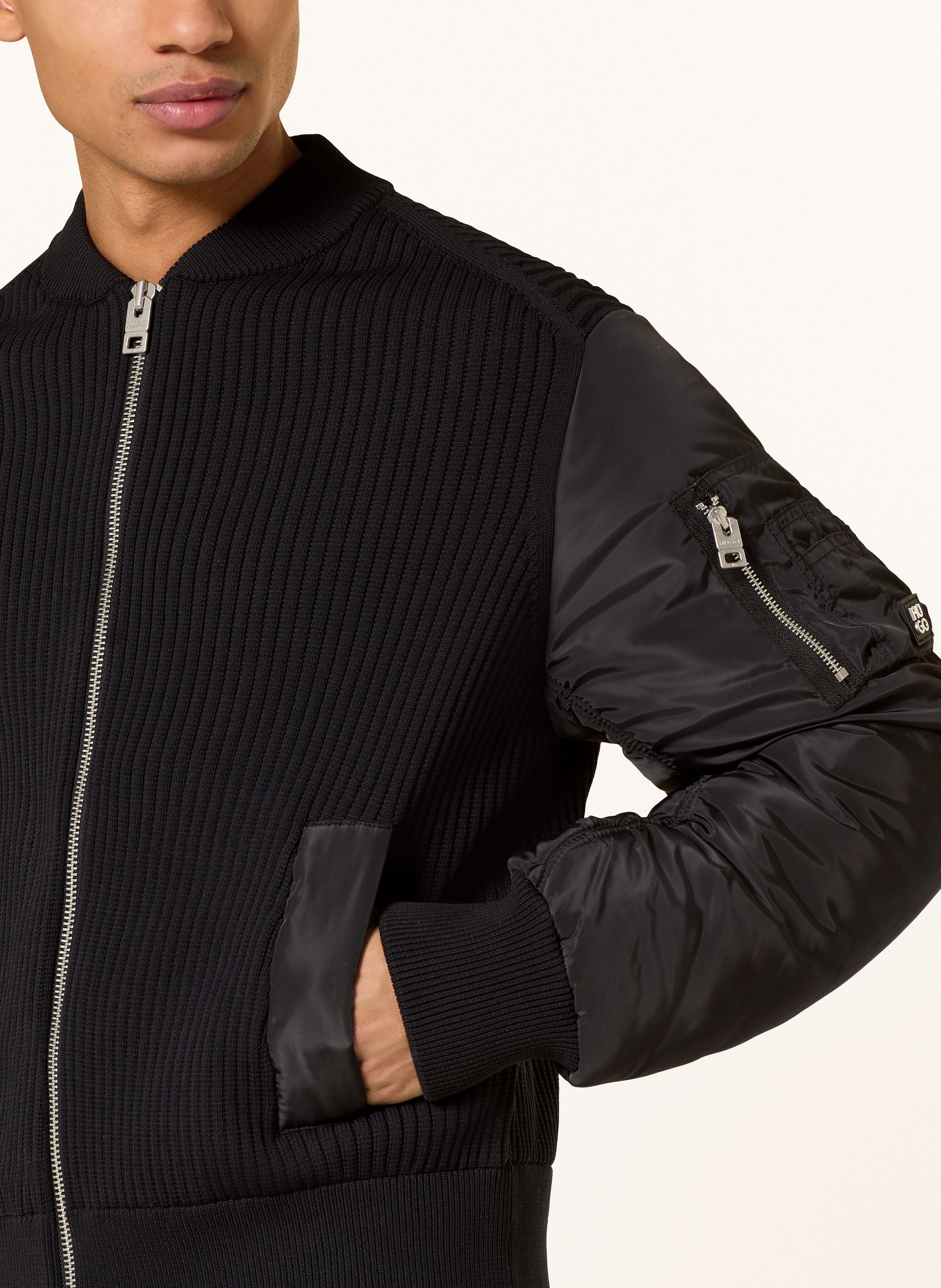 Thumbnail - Hugo Blouson Sybrun Im Materialmix schwarz