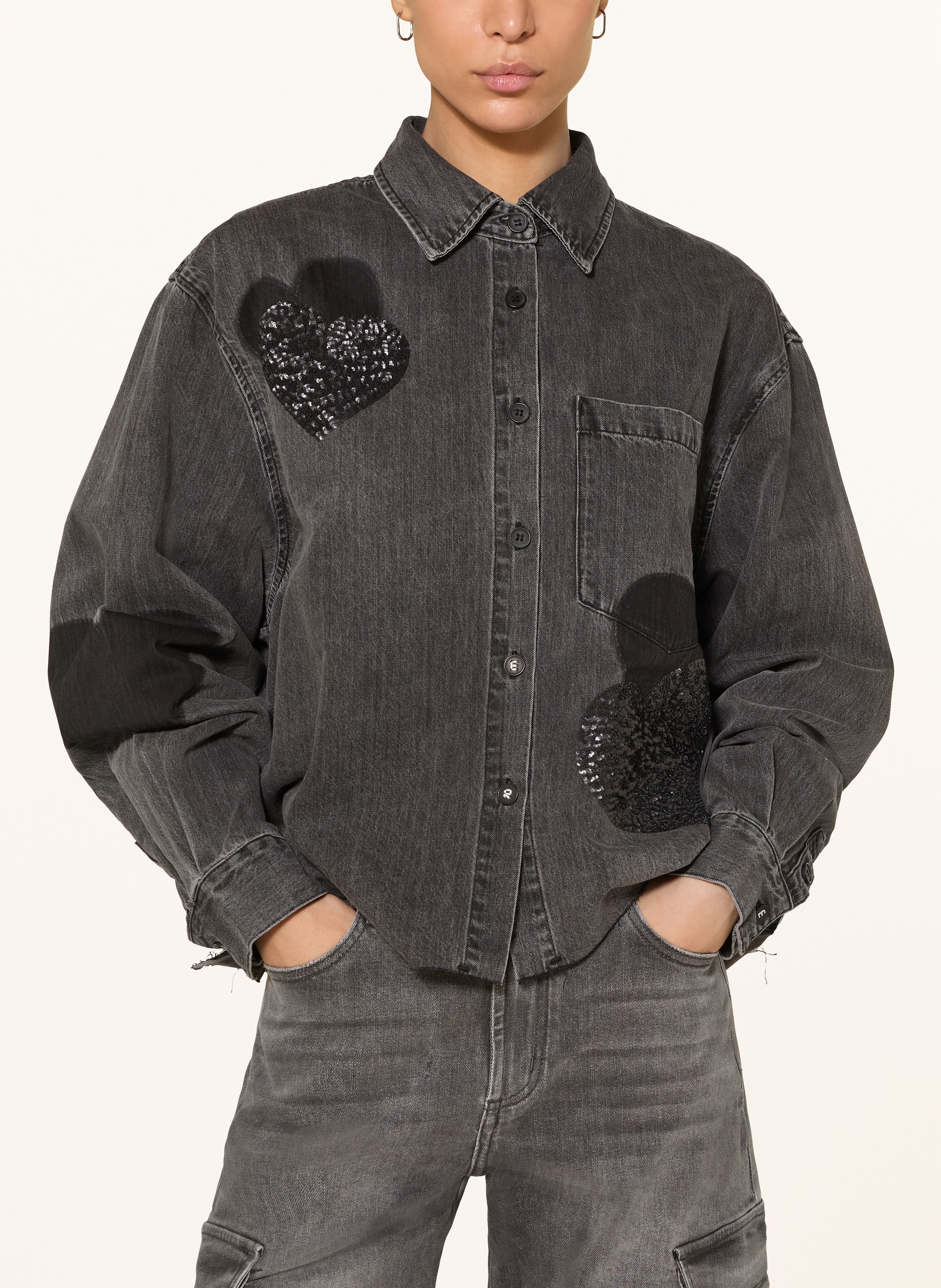 Thumbnail - Elias Rumelis Jeansbluse Beba Mit Pailletten schwarz