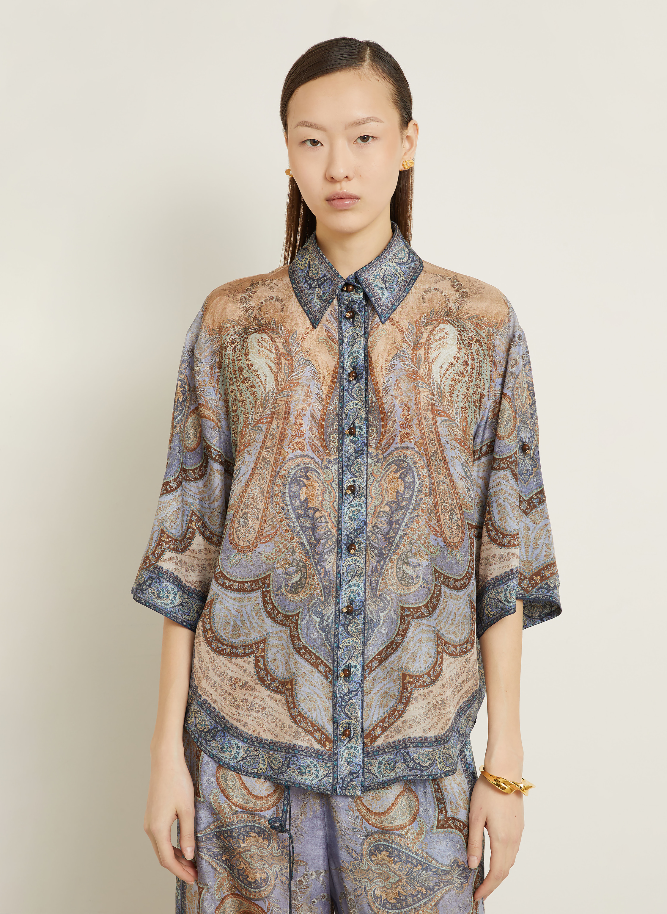 Thumbnail - Zimmermann Hemdbluse Wanderlust Aus Seide blau