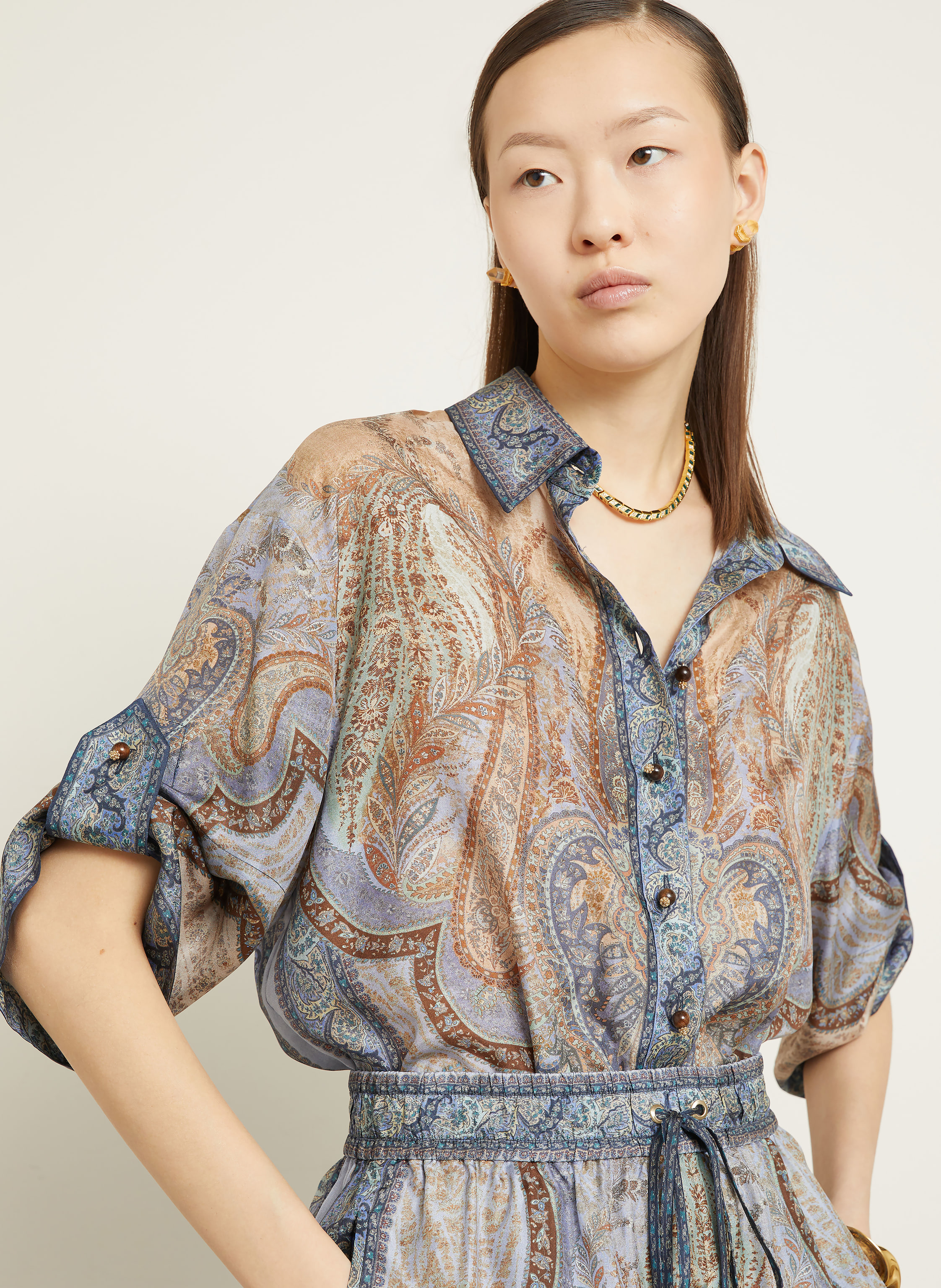 Thumbnail - Zimmermann Hemdbluse Wanderlust Aus Seide blau