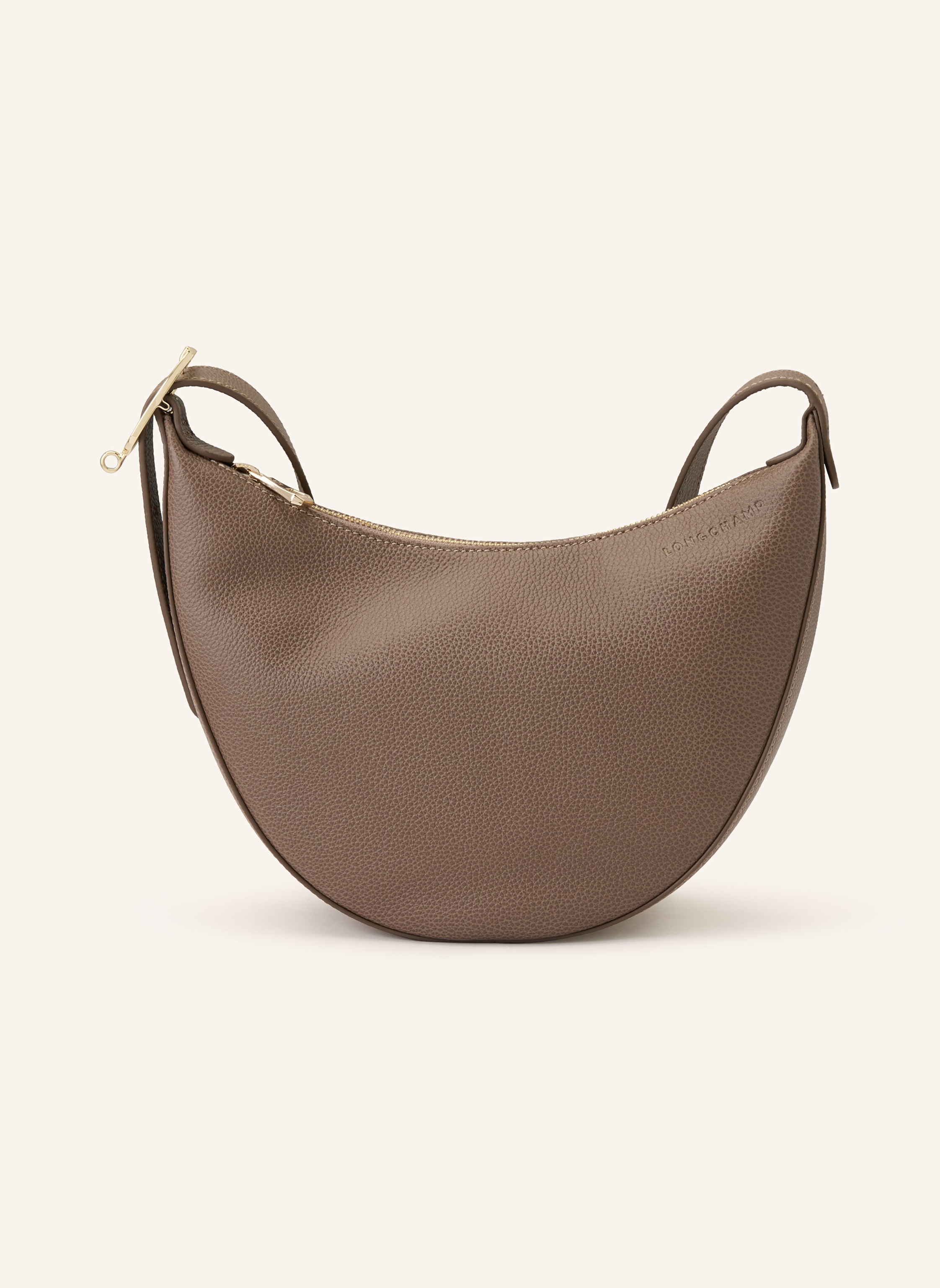 Longchamp Ein Innenfach mit Reißverschluss. Innen ein Hauptfach. Längenverstellbarer Schulterriemen. Reißverschluss. Label-Print. Fein genarbtes Leder. Unifarben in taupe