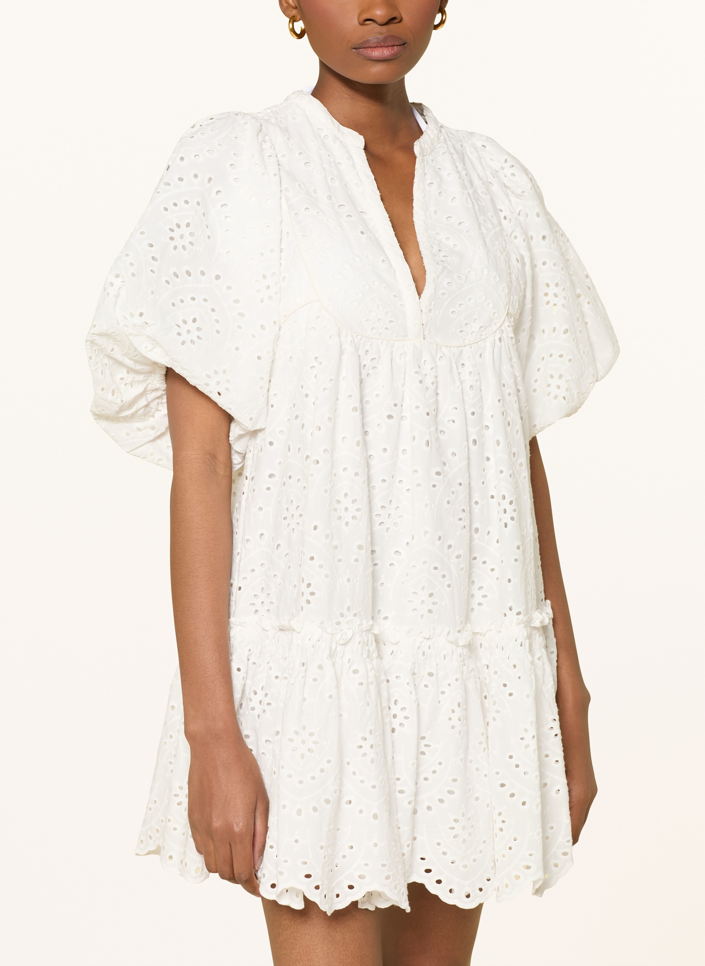 Thumbnail - Poupette St Barth Strandkleid Cruz Aus Lochspitze weiss