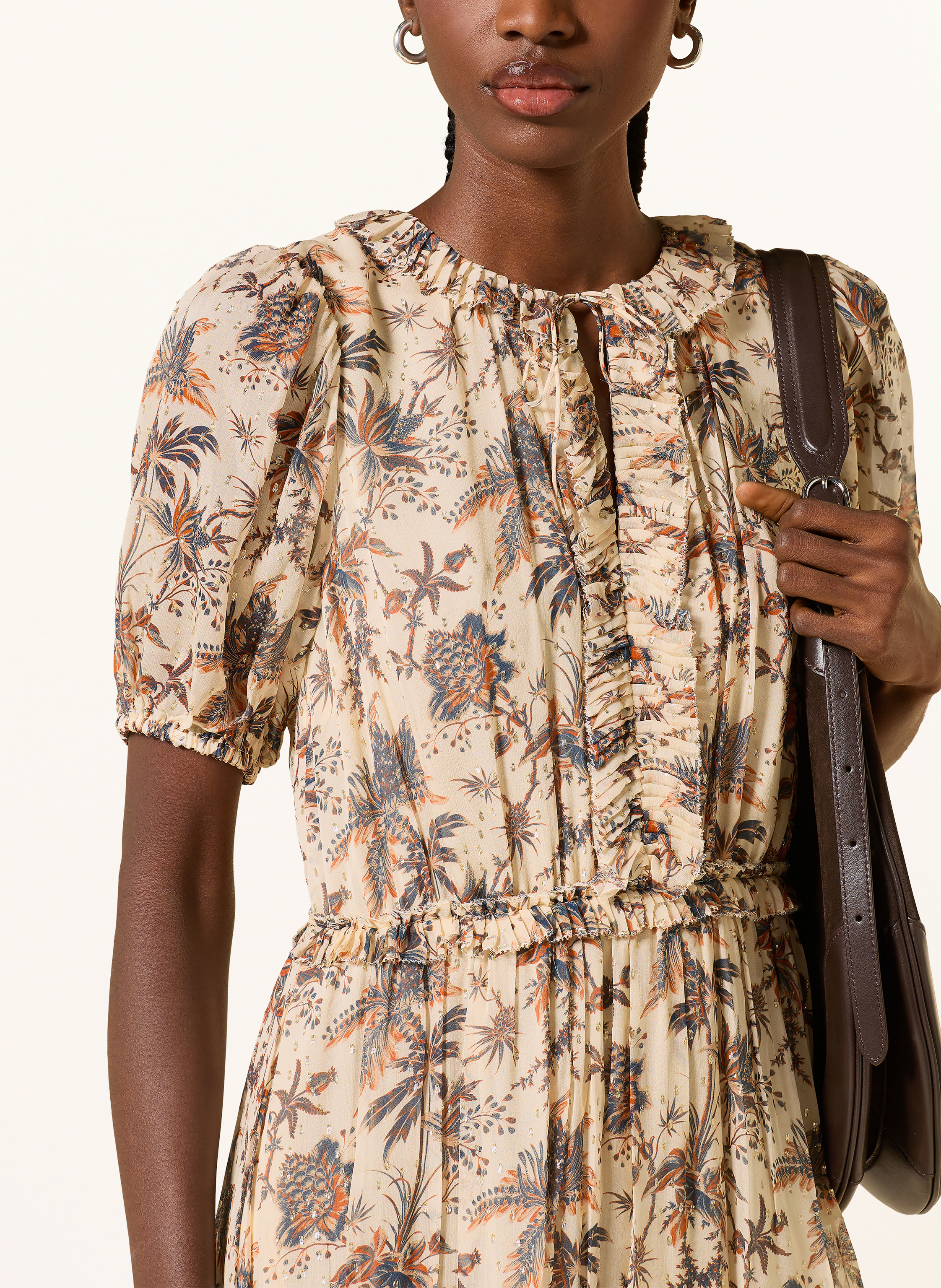 Thumbnail - Ulla Johnson Kleid Rosamunde Mit Rüschen Und Glitzergarn beige