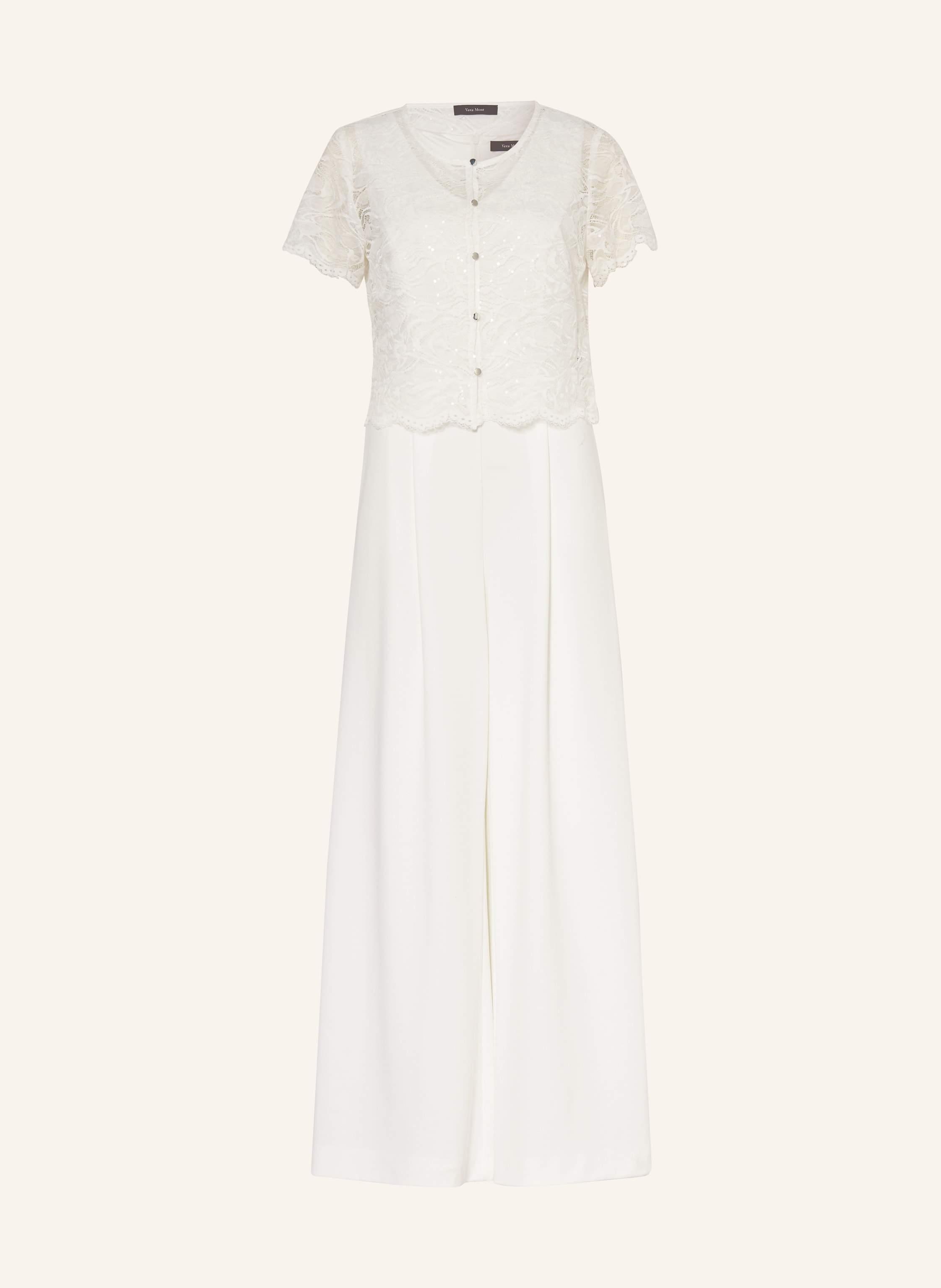 Vera Mont Set: Jumpsuit Und Spitzenjacke Mit Pailletten weiss