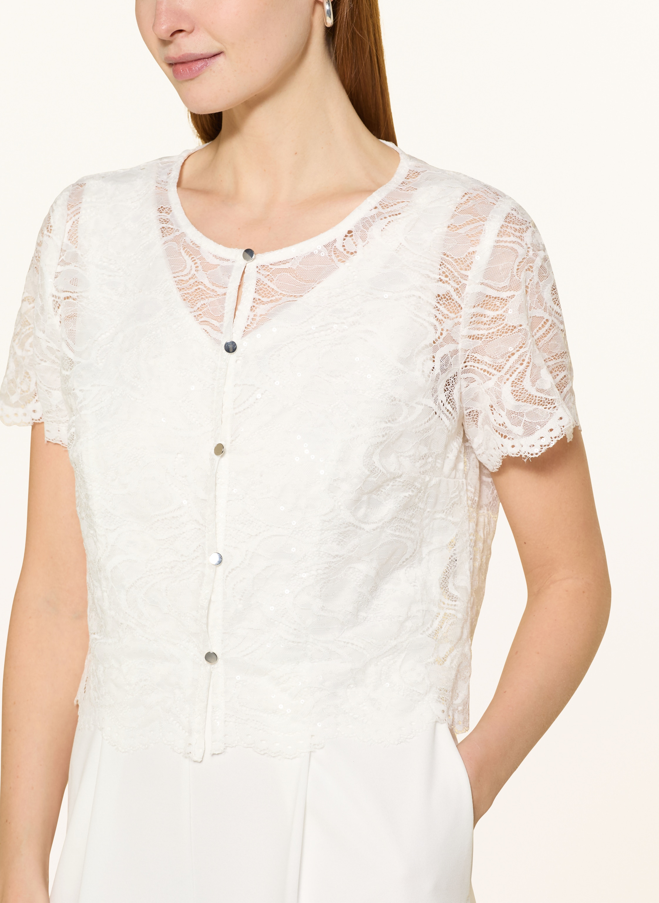 Thumbnail - Vera Mont Set: Jumpsuit Und Spitzenjacke Mit Pailletten weiss