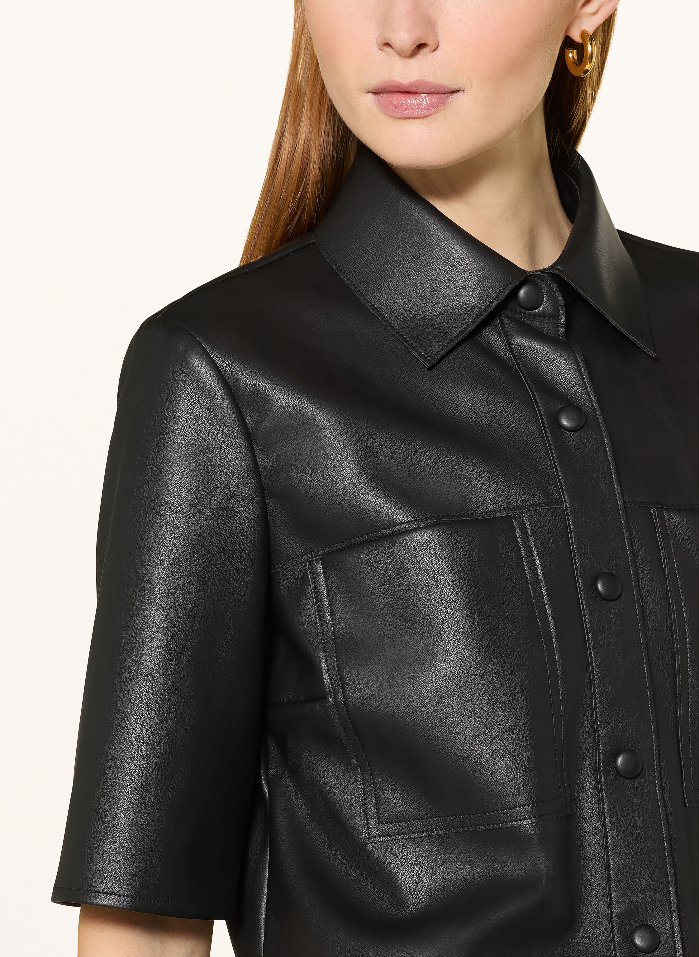 Thumbnail - V By Vera Mont Hemdbluse In Lederoptik schwarz