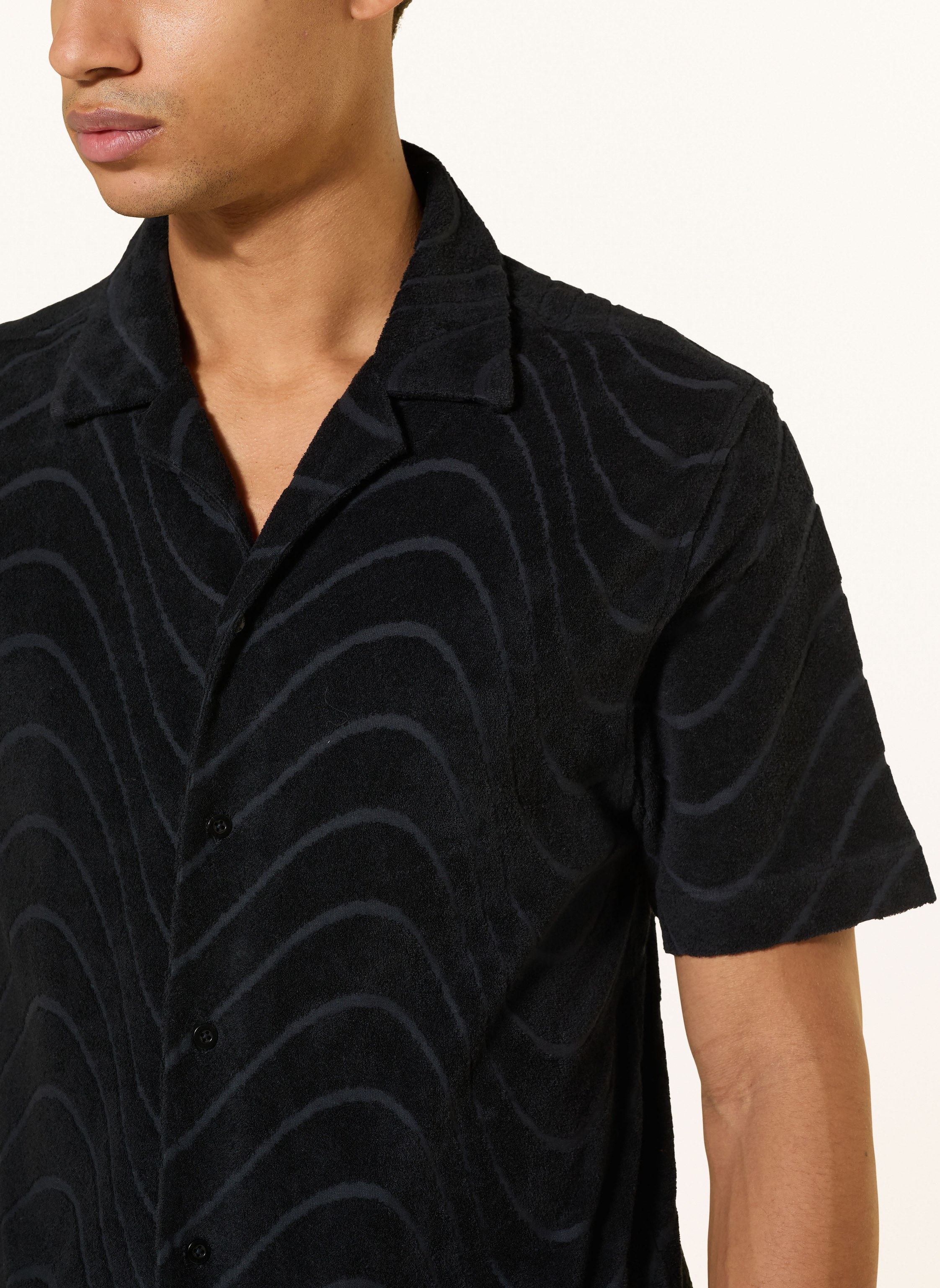 Thumbnail - Frescobol Carioca Resorthemd Roberto Comfort Fit Aus Frottee schwarz