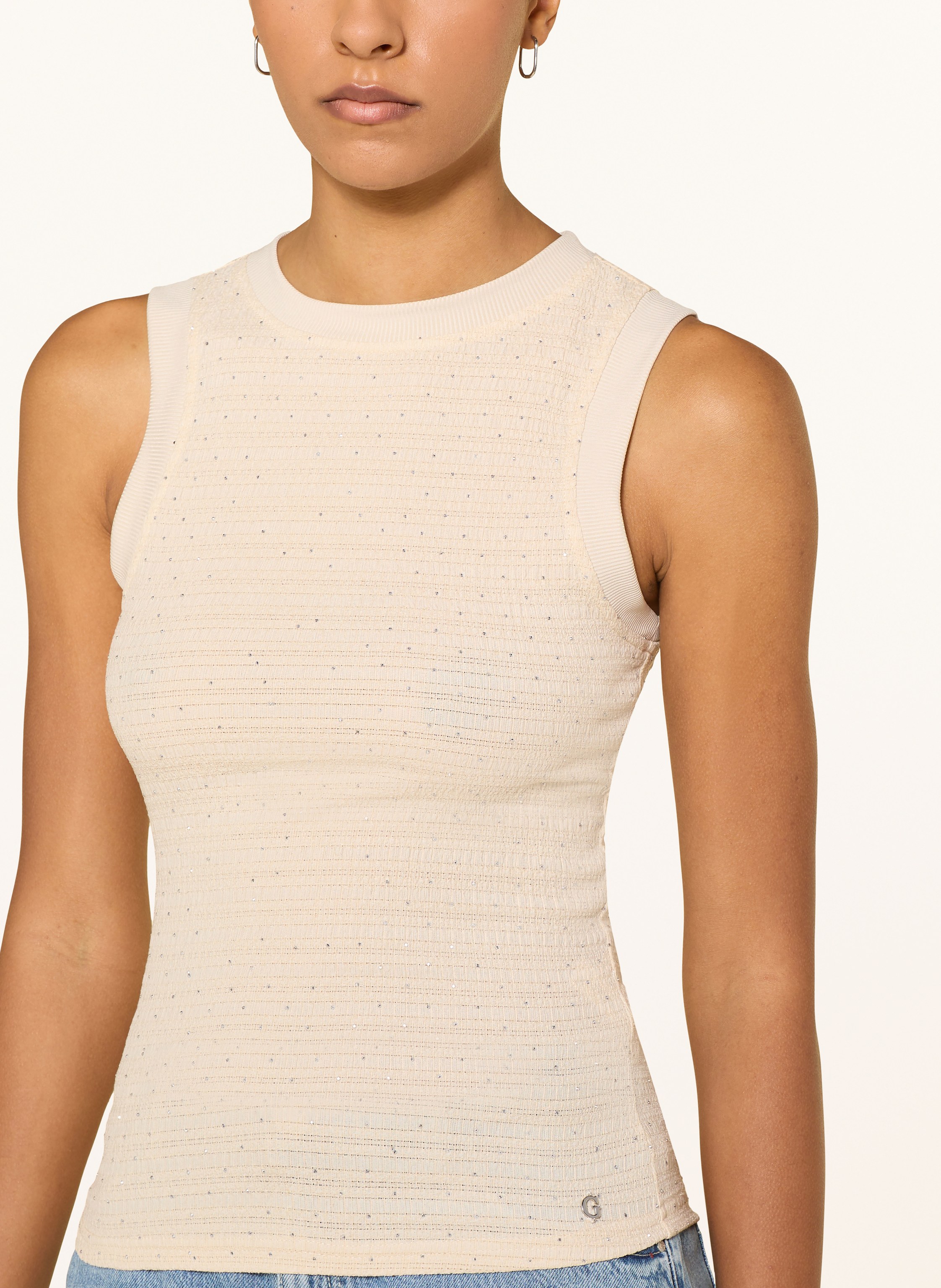 Thumbnail - Guess Top Francine Mit Schmucksteinen beige