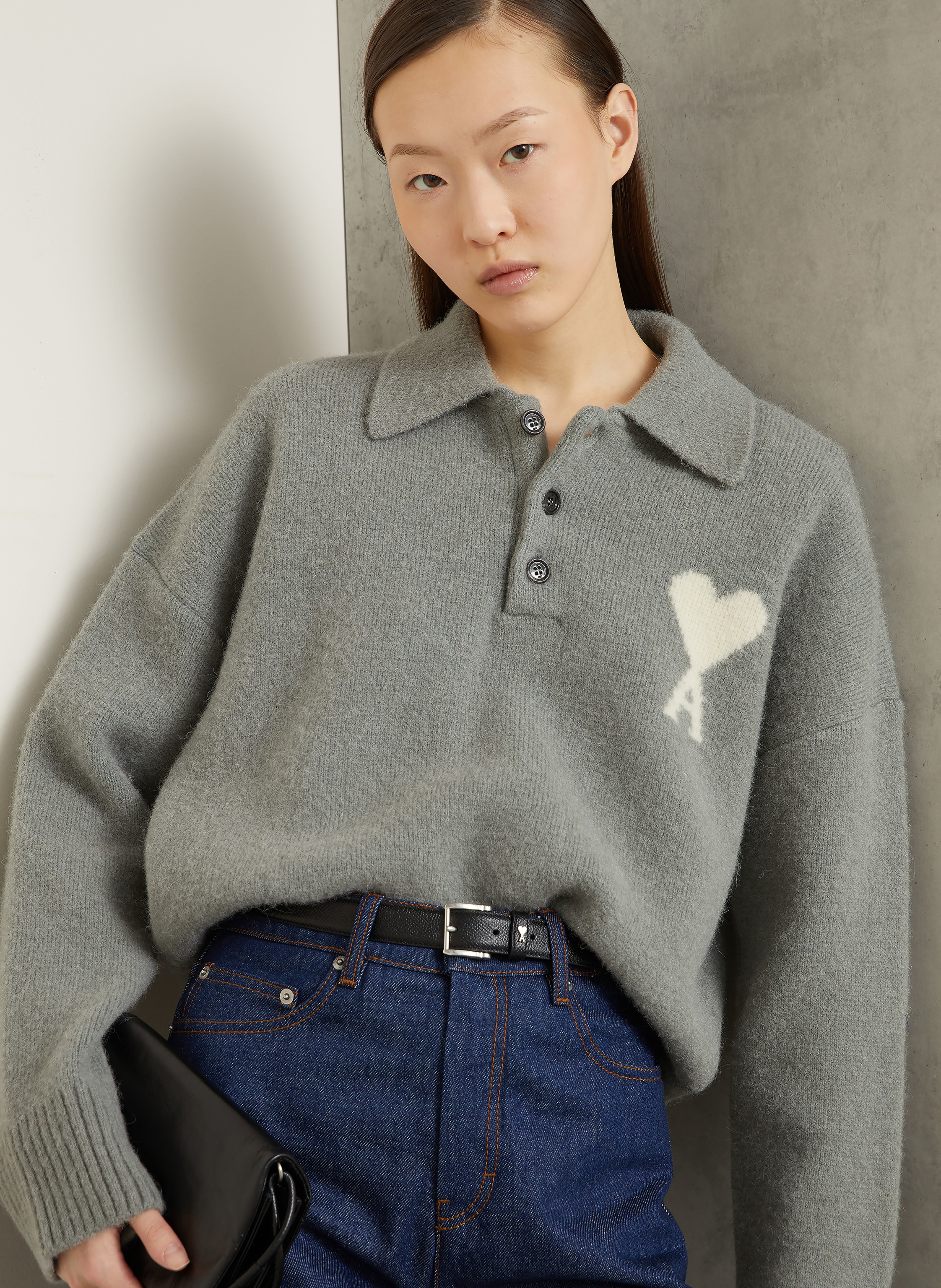 Thumbnail - Ami Paris Pullover Mit Alpaka grau