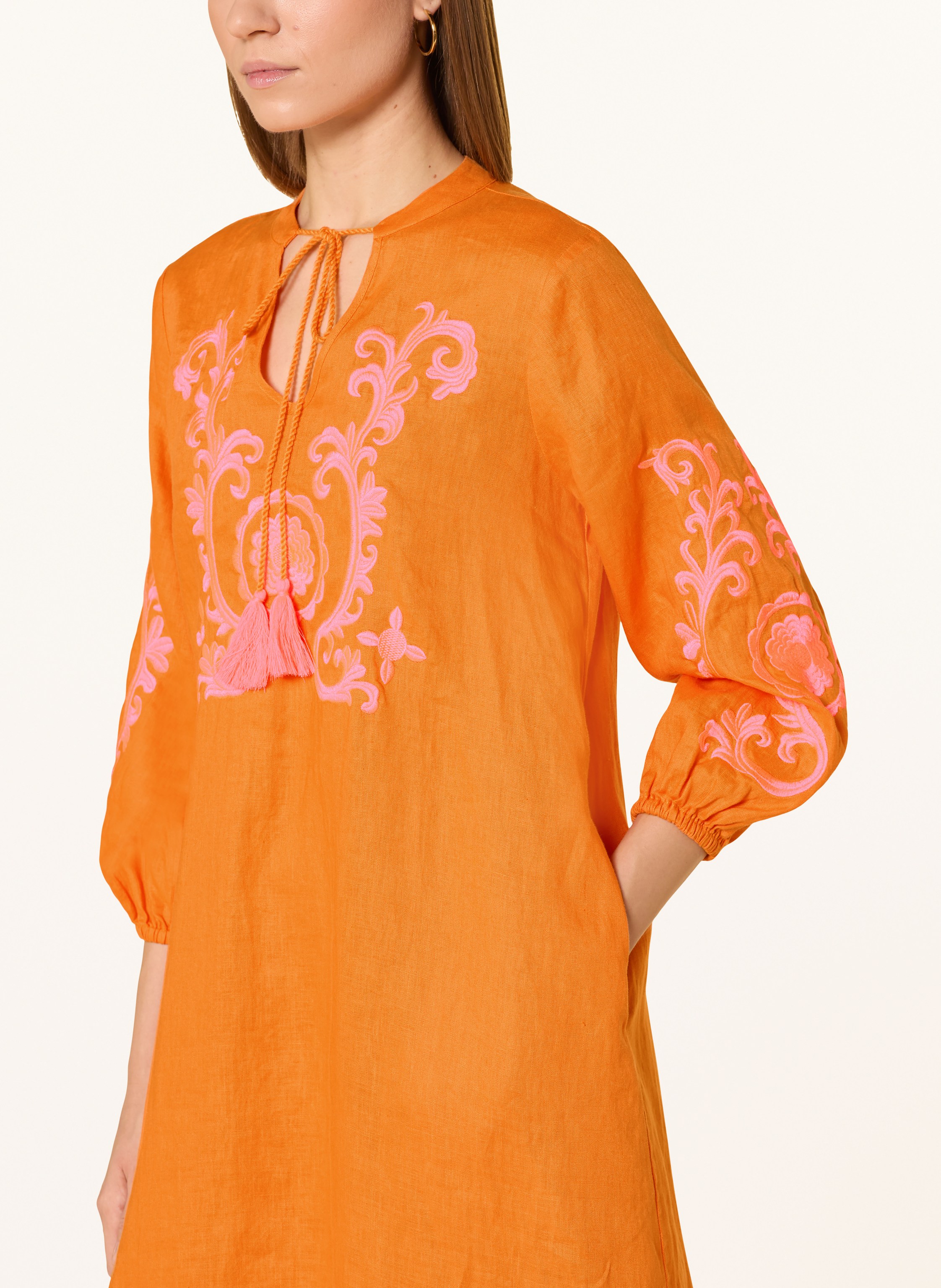 Thumbnail - Emily Van Den Bergh Leinenkleid Mit 3/4-Arm orange