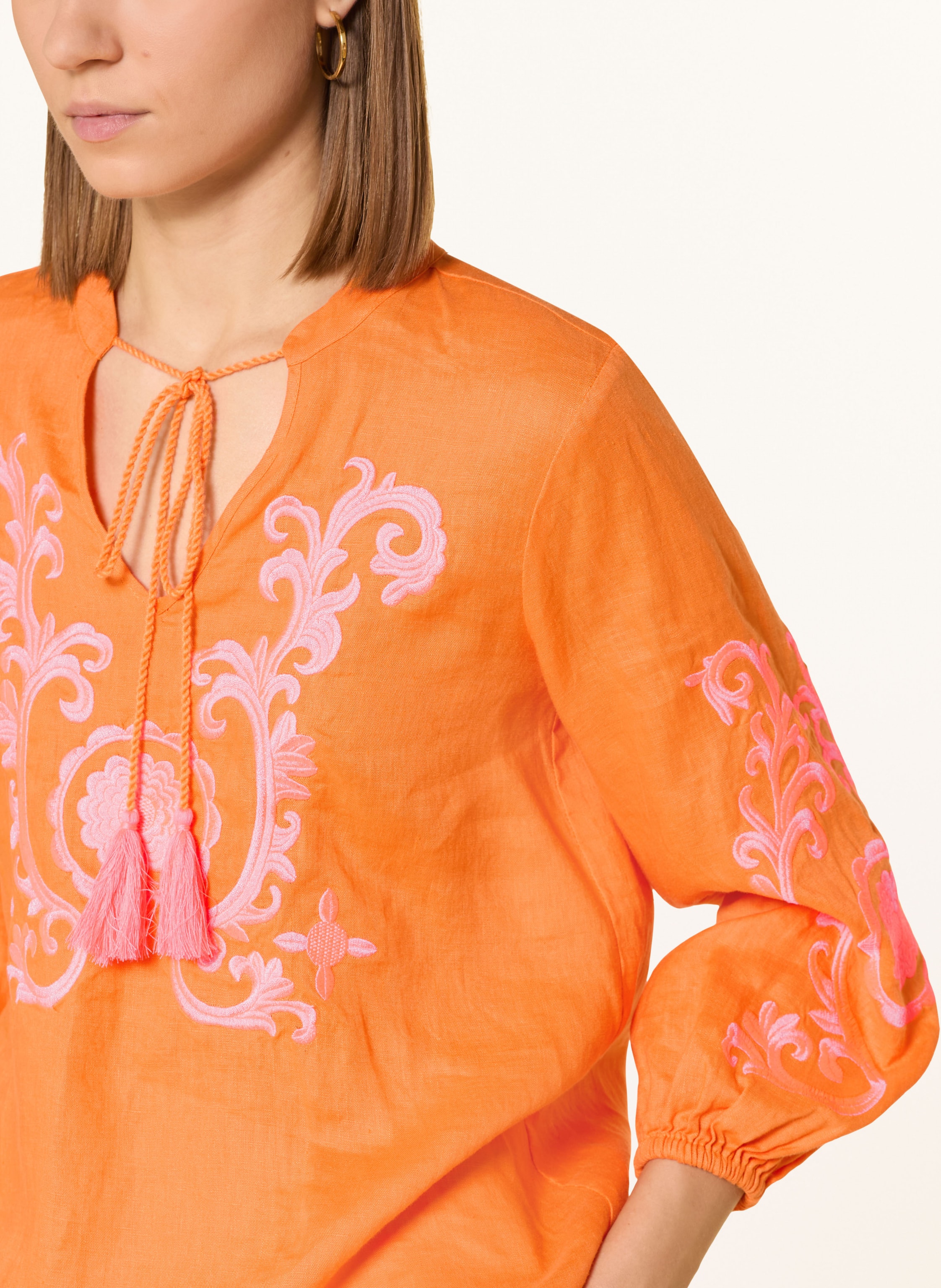 Thumbnail - Emily Van Den Bergh Blusenshirt Aus Leinen Mit 3/4-Arm orange