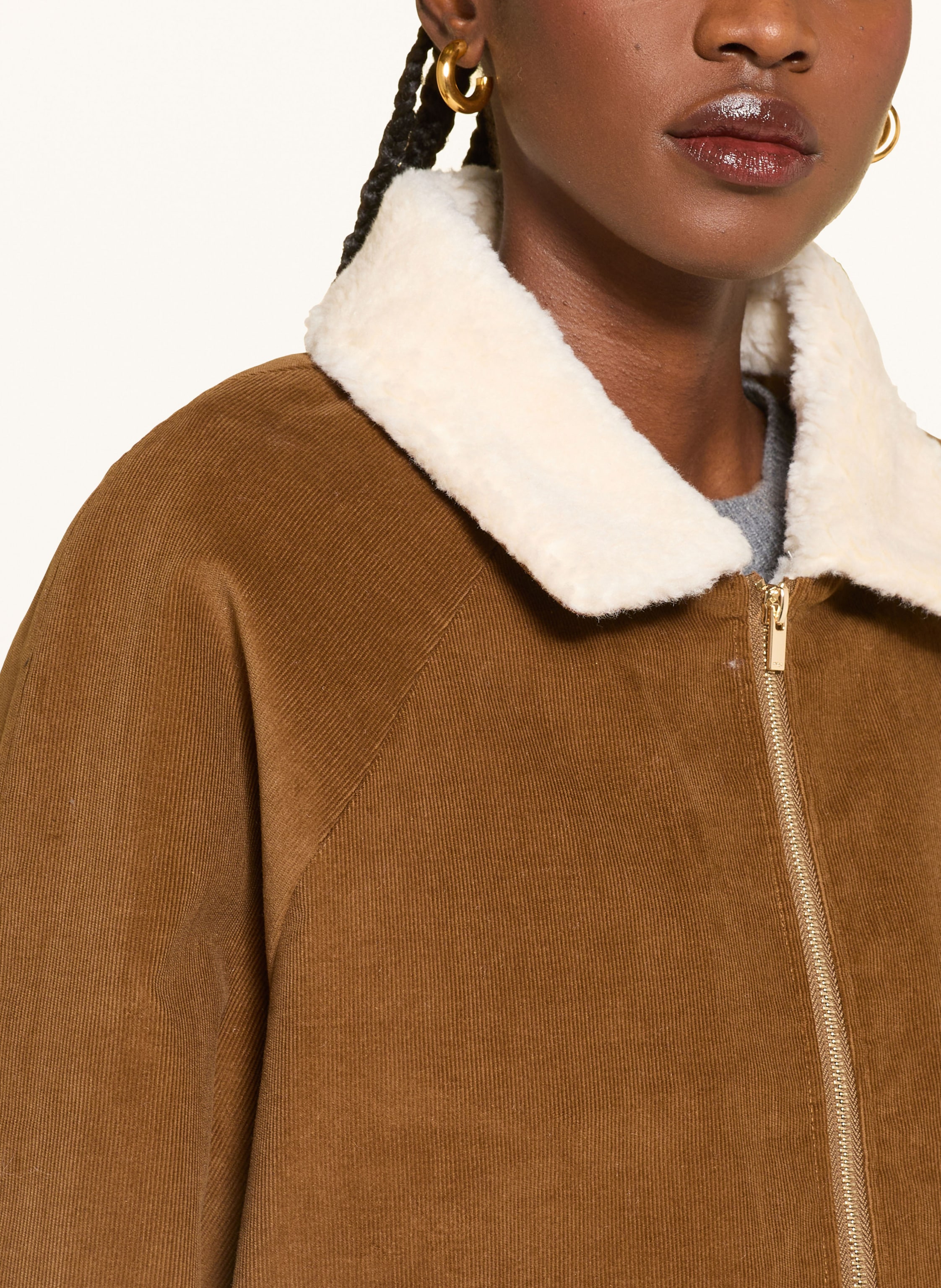 Thumbnail - Maje Cordjacke Belle Mit Teddyfell braun