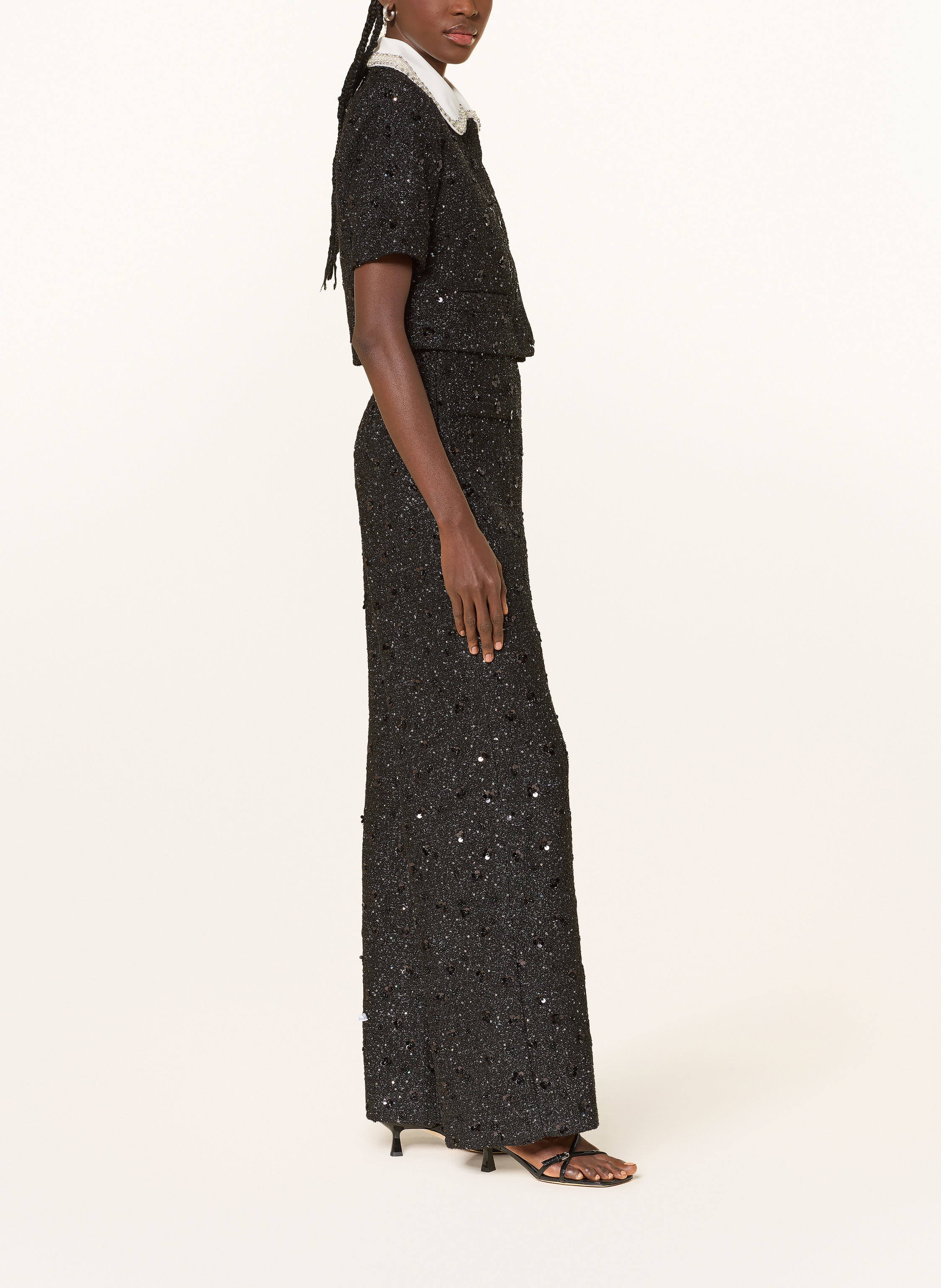 Thumbnail - Sandro Marlenehose Aus Tweed Mit Glitzergarn schwarz