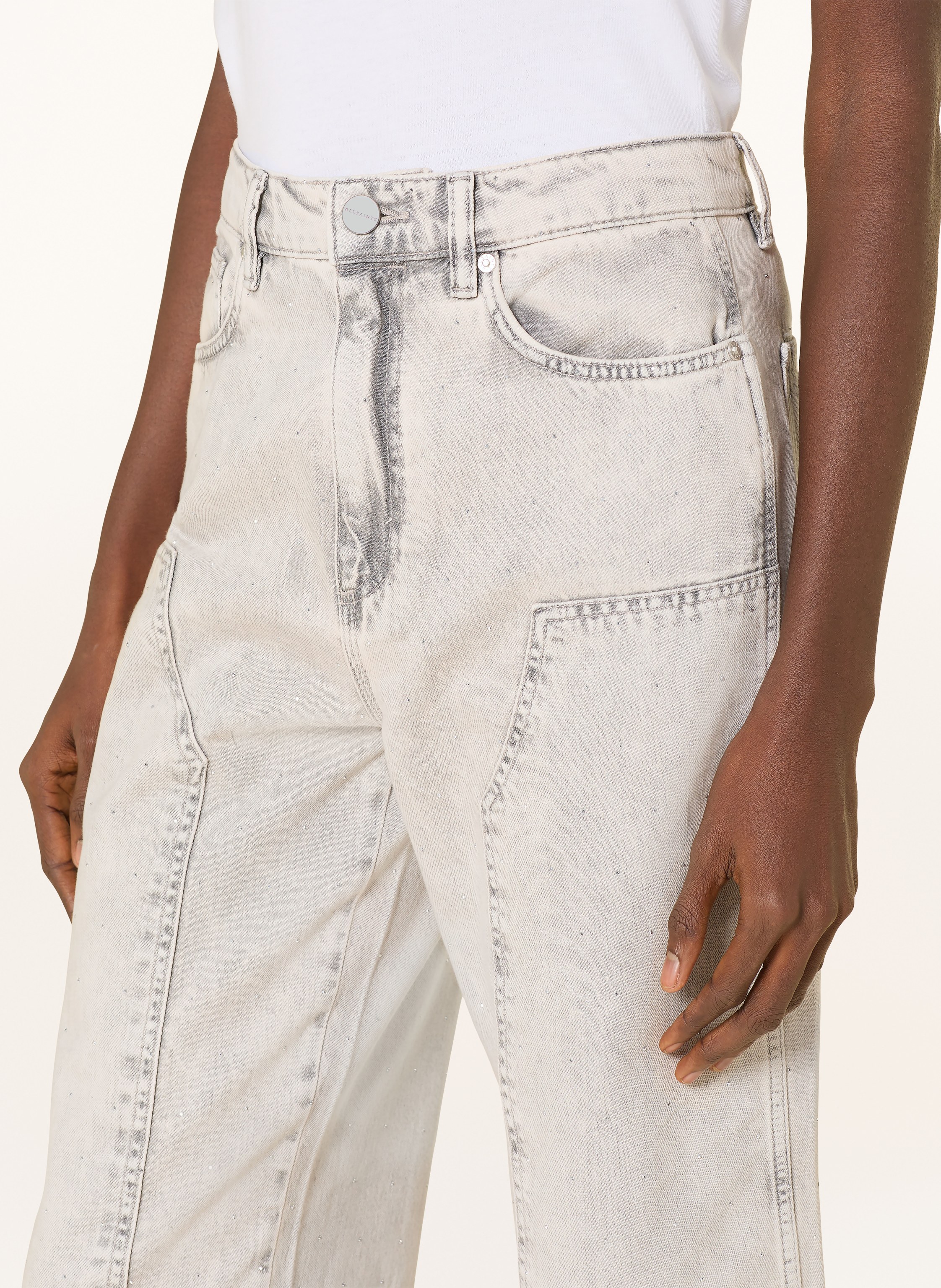 Thumbnail - Allsaints Straight Jeans Mia Mit Schmucksteinen grau