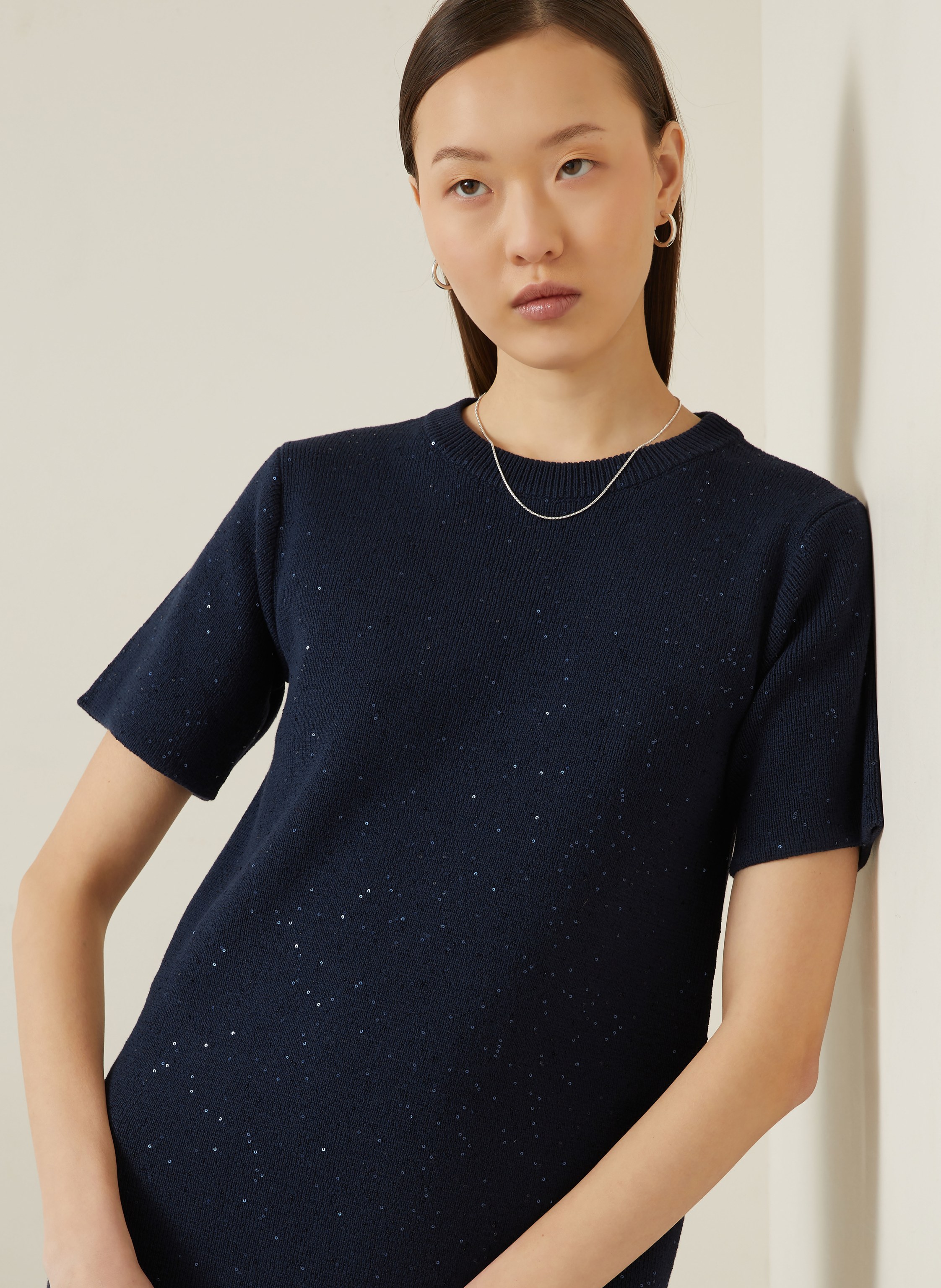 Thumbnail - Brunello Cucinelli Strickkleid Mit Pailletten blau