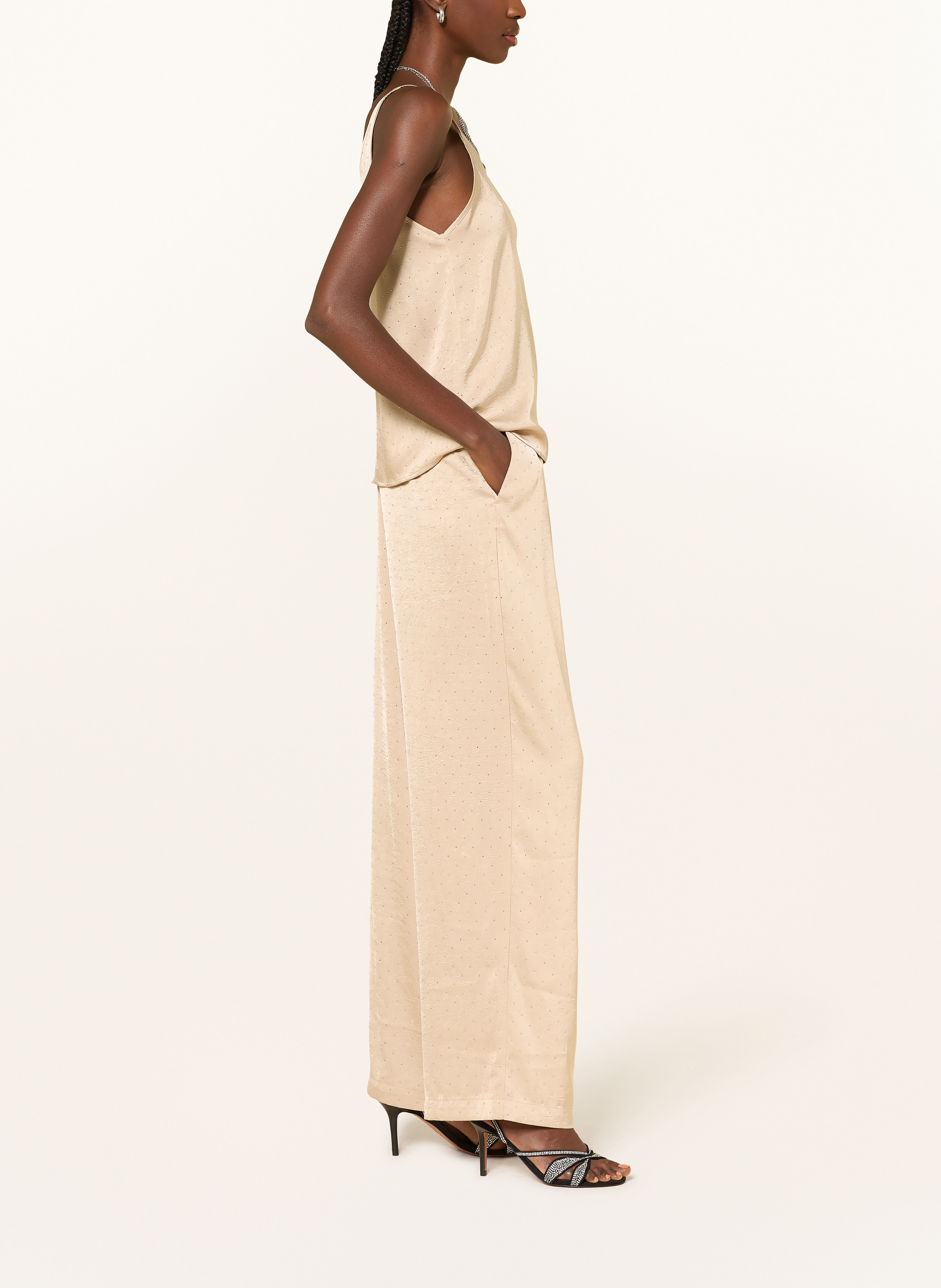 Thumbnail - Ba&Sh Marlenehose Deloy Mit Schmucksteinen beige